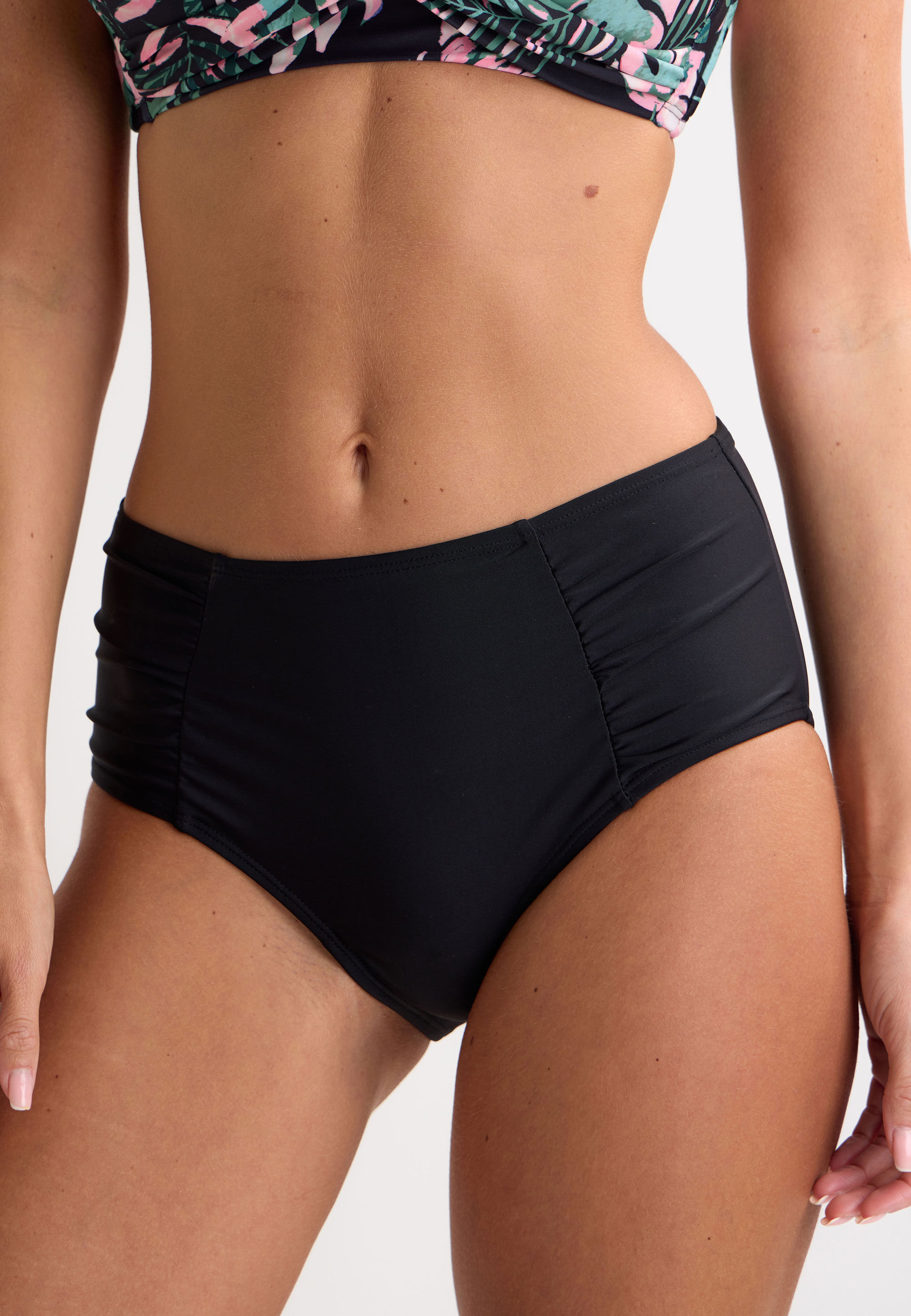 Womens Black High Waist Ruched Bikini Briefs