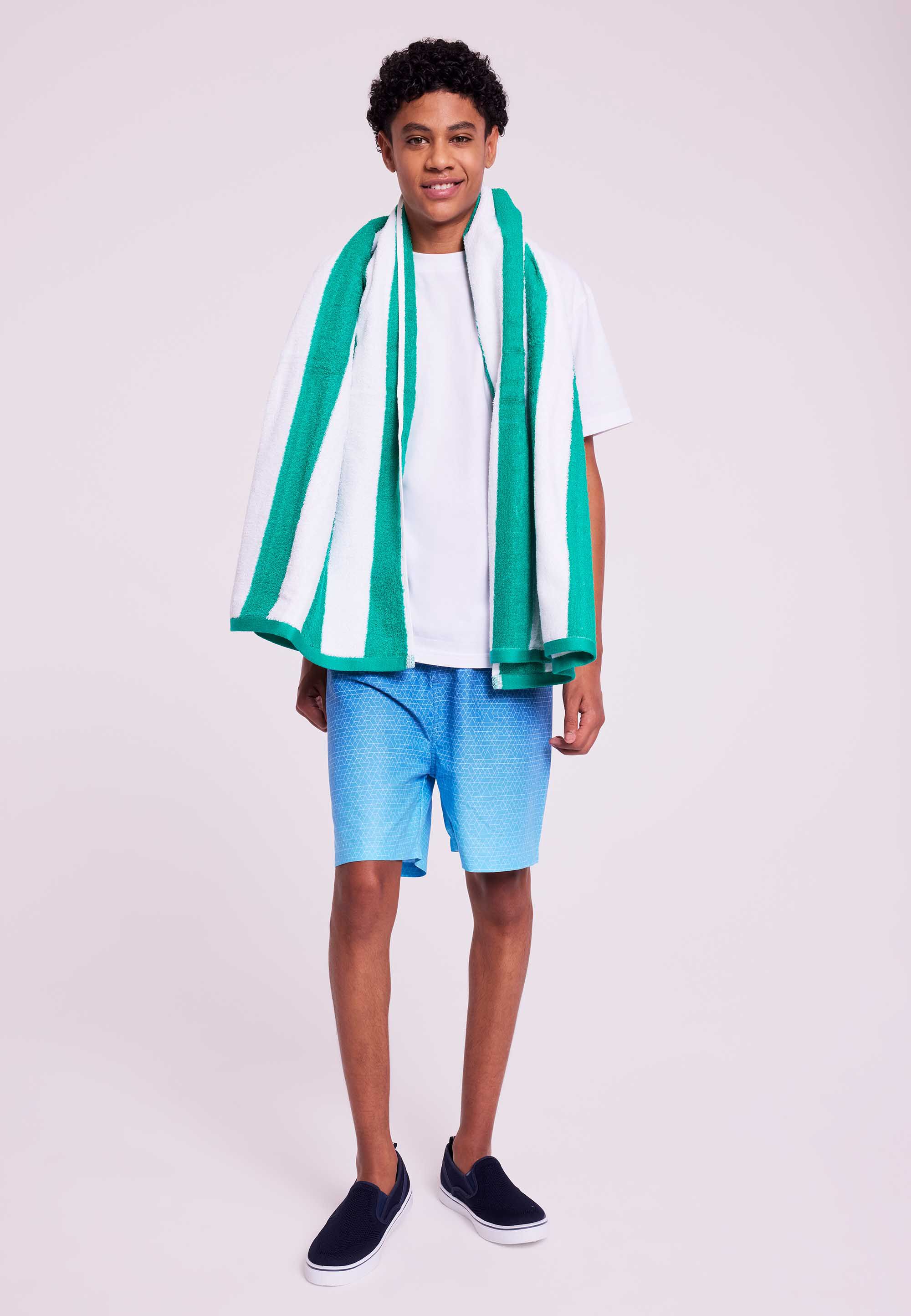 Older Boys Blue Geo Patterned Ombre Swim Shorts