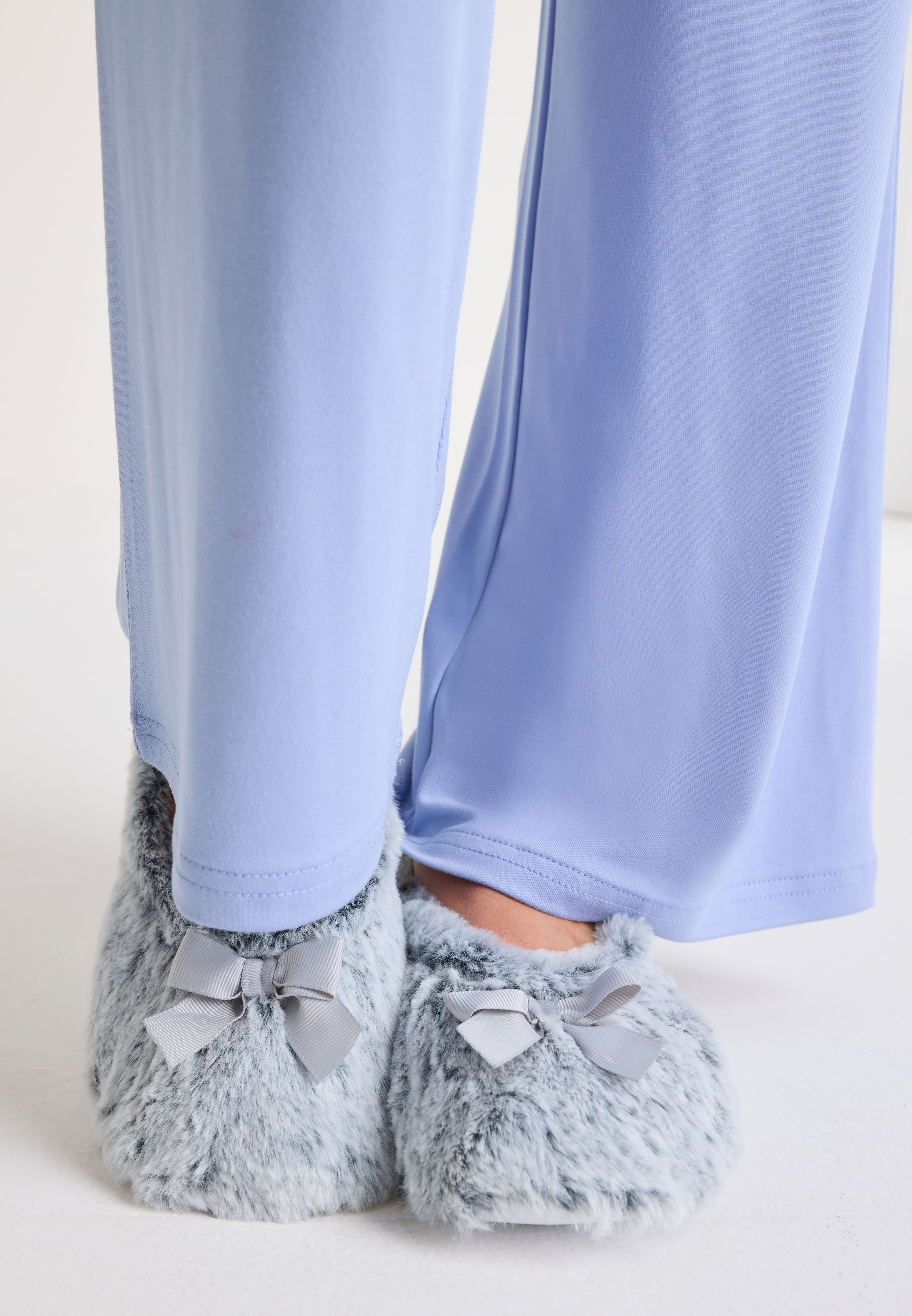 Womens Grey Fluffy Ballet Slippers