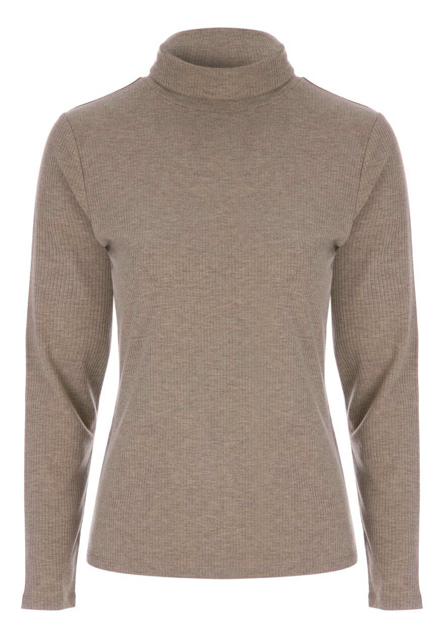 Womens Light Beige Roll Neck Long Sleeve Top