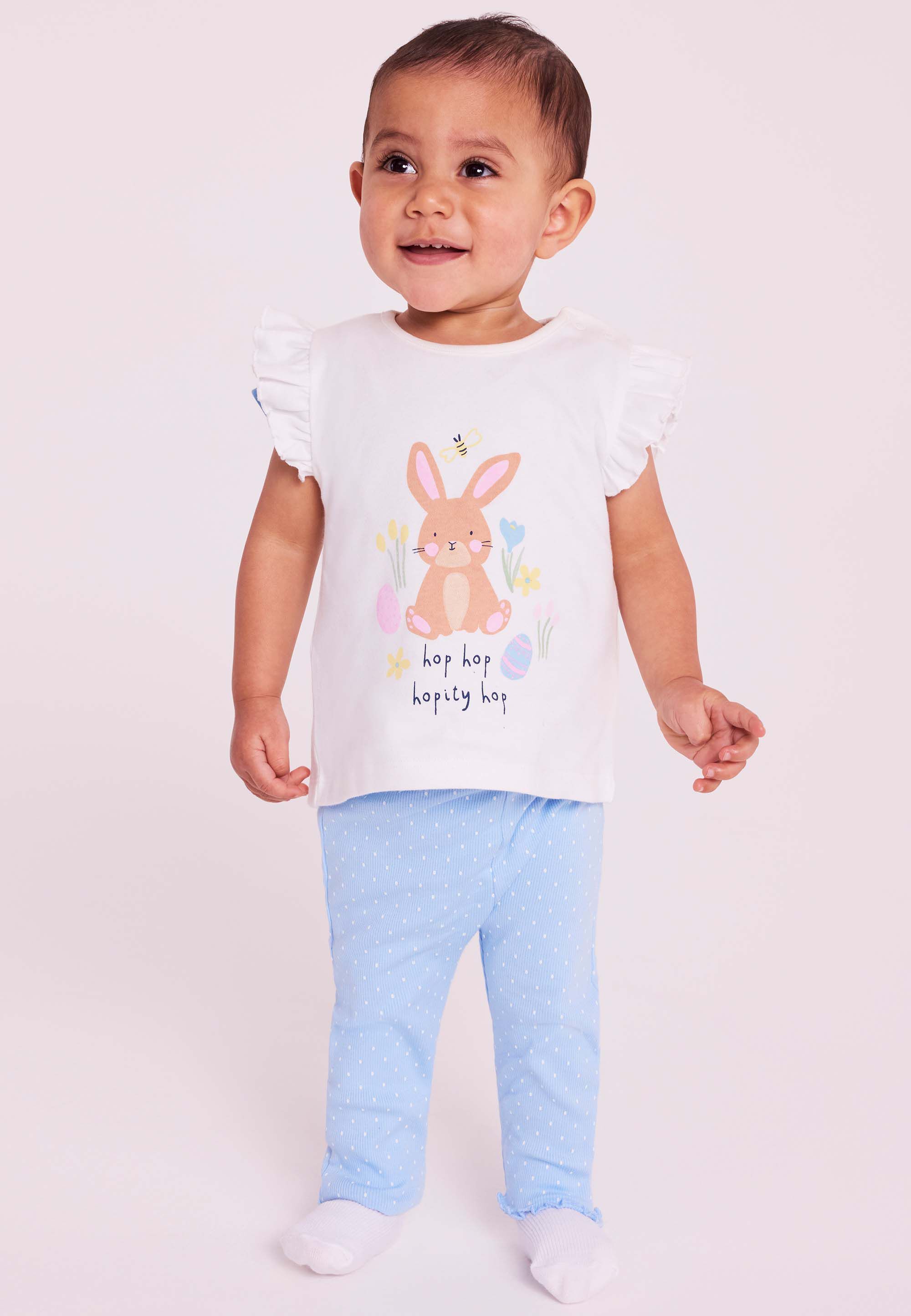 Baby Girl White Bunny Top and Blue Leggings Set