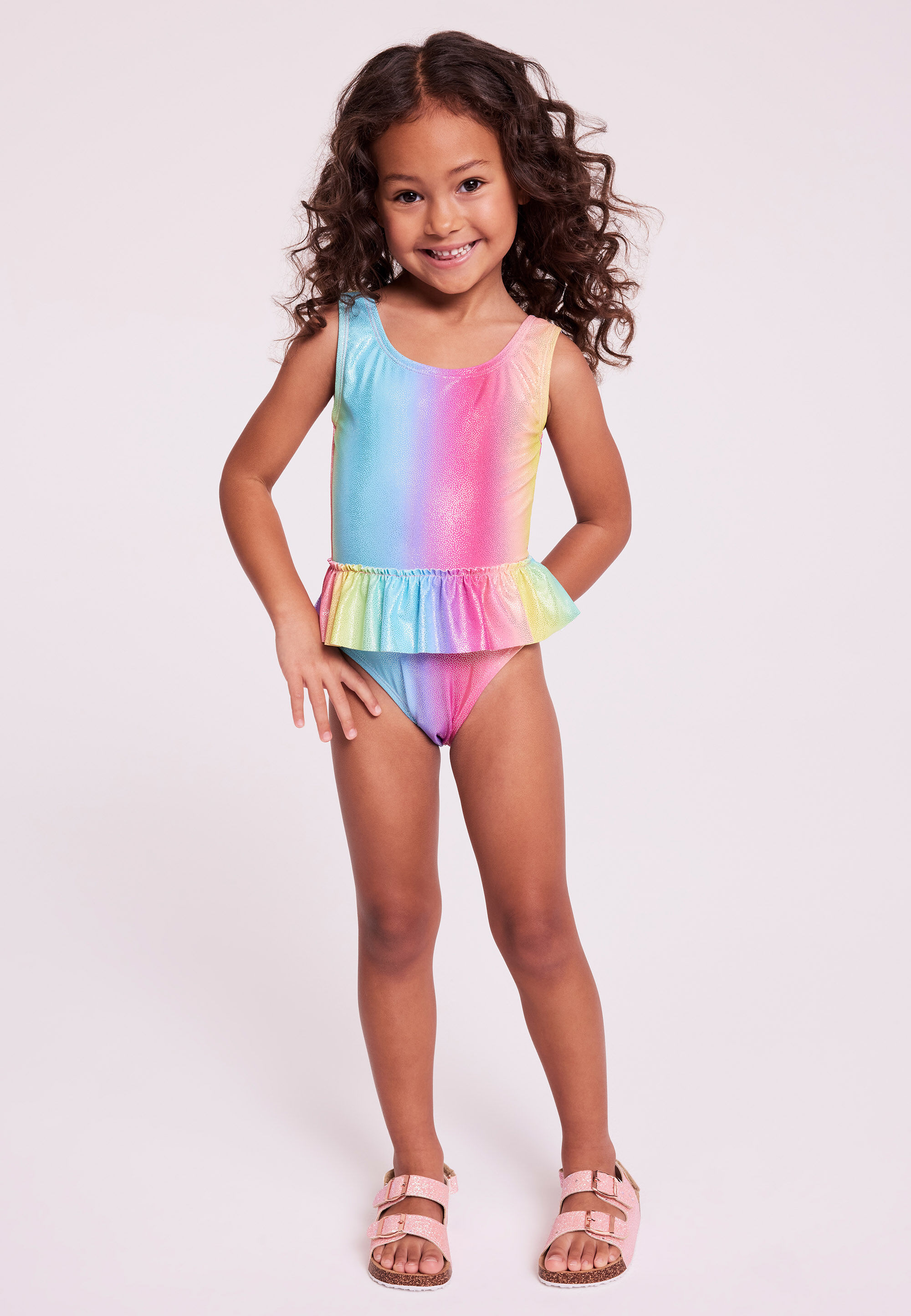 Younger Girls Red Rainbow Ruffle Skirt Swimsuit