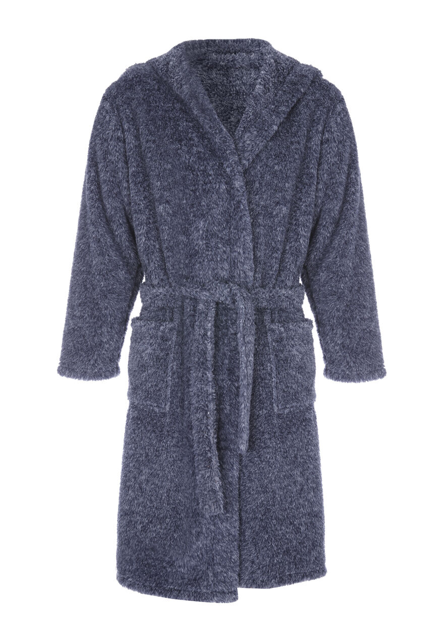 Mens Navy Sherpa Dressing Gown
