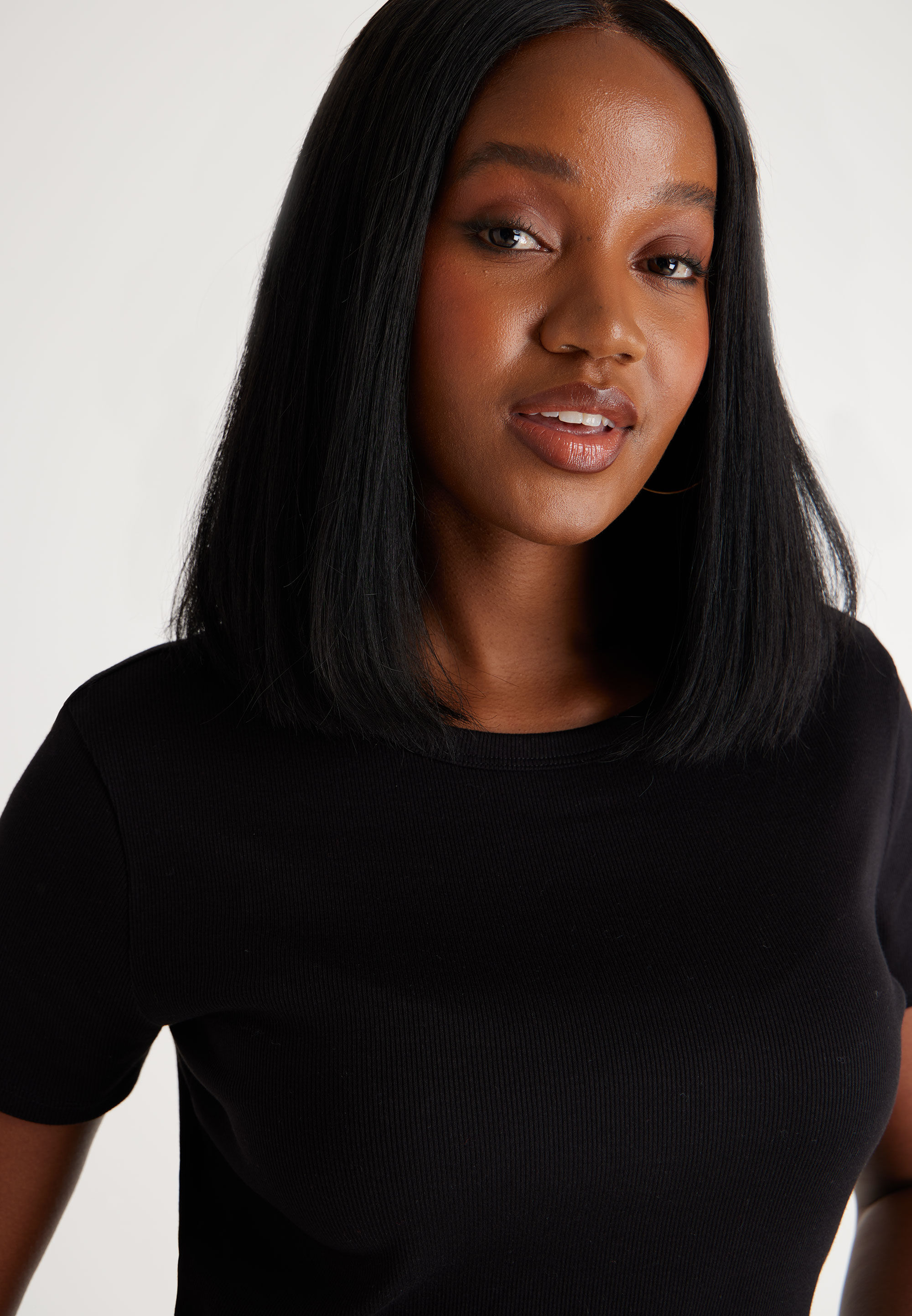 Womens Black Crew Rib Top