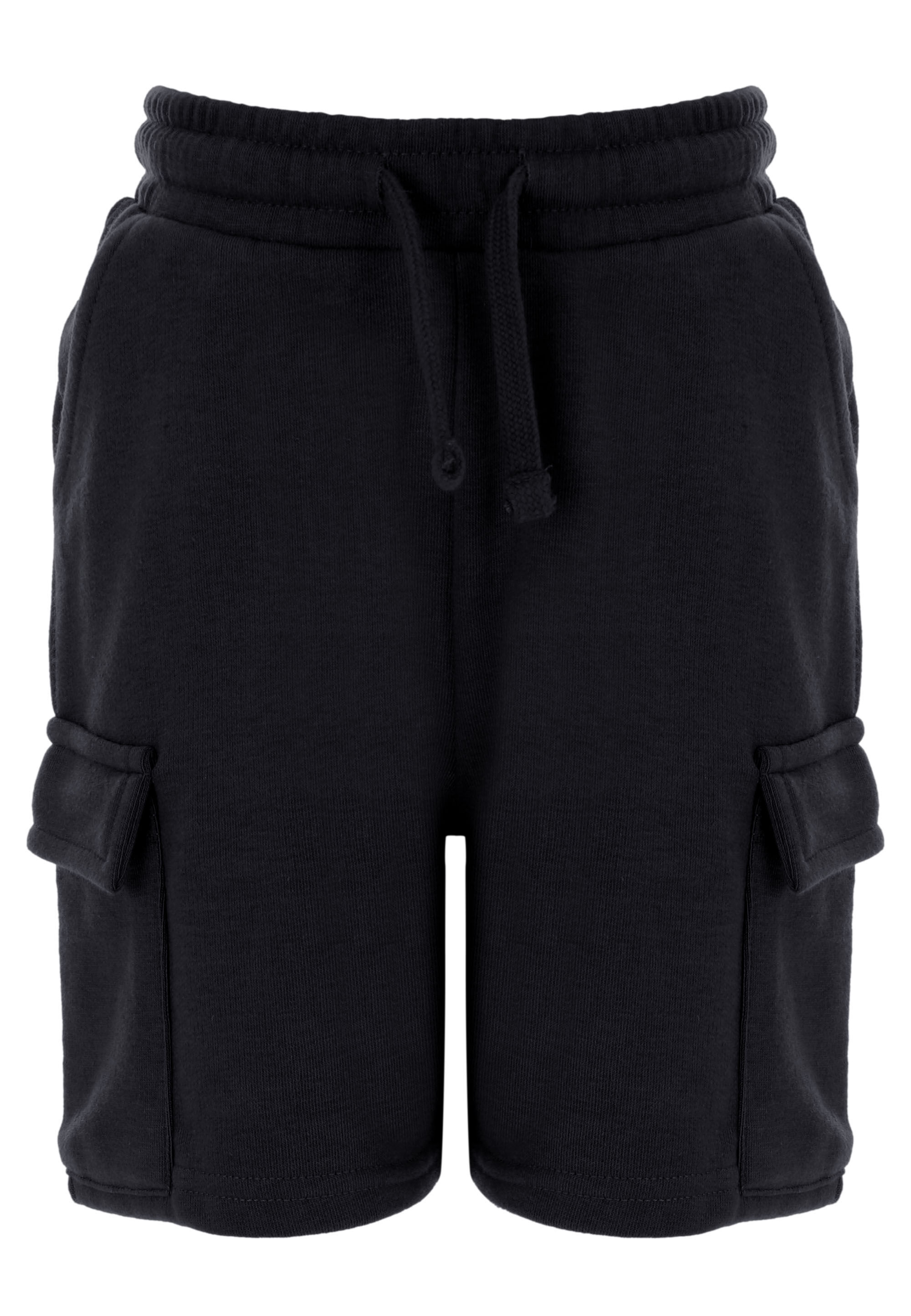 Younger Boys Black Plain Sweat Cargo Shorts