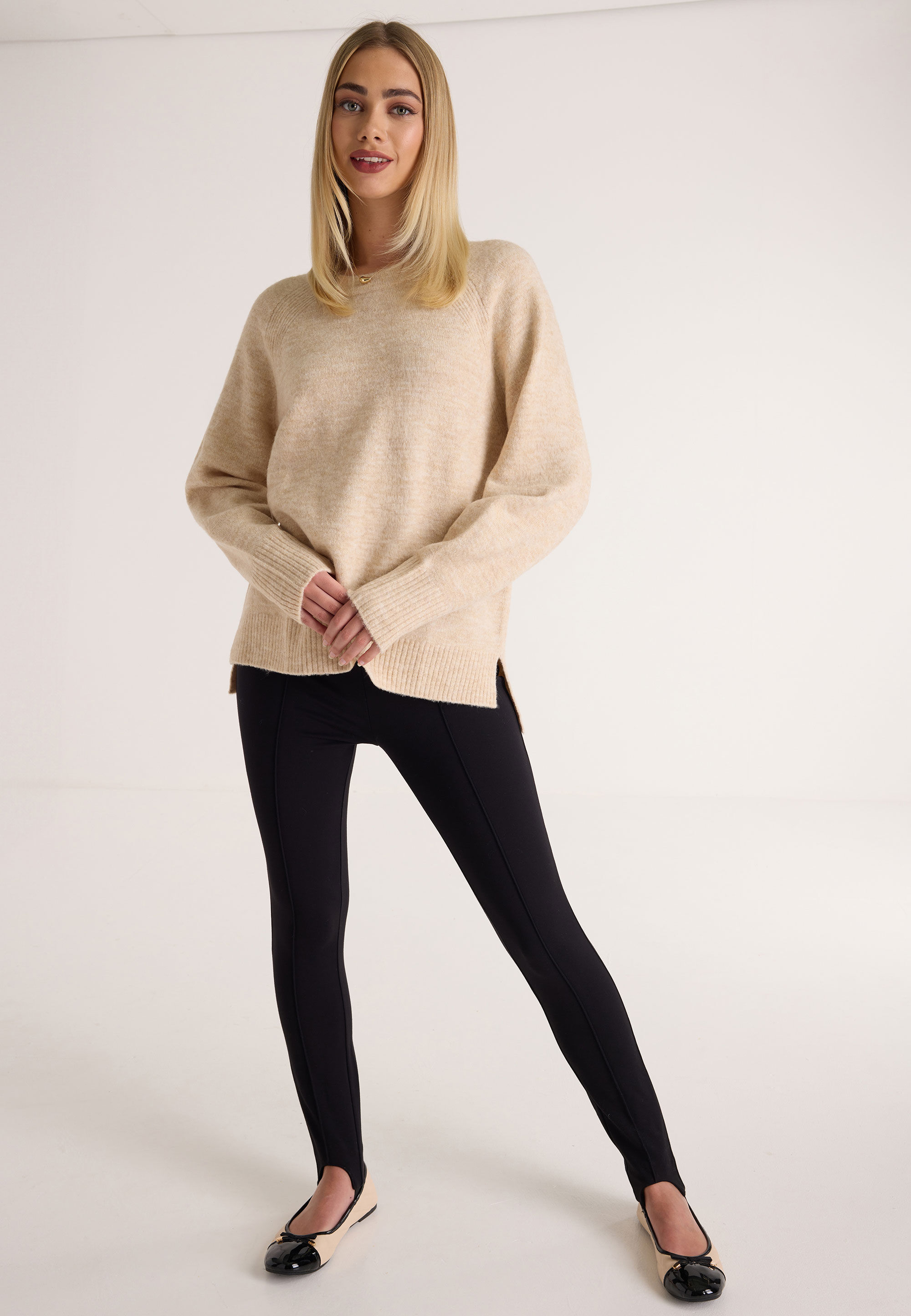 Womens Black Ponte Stirrup Leggings