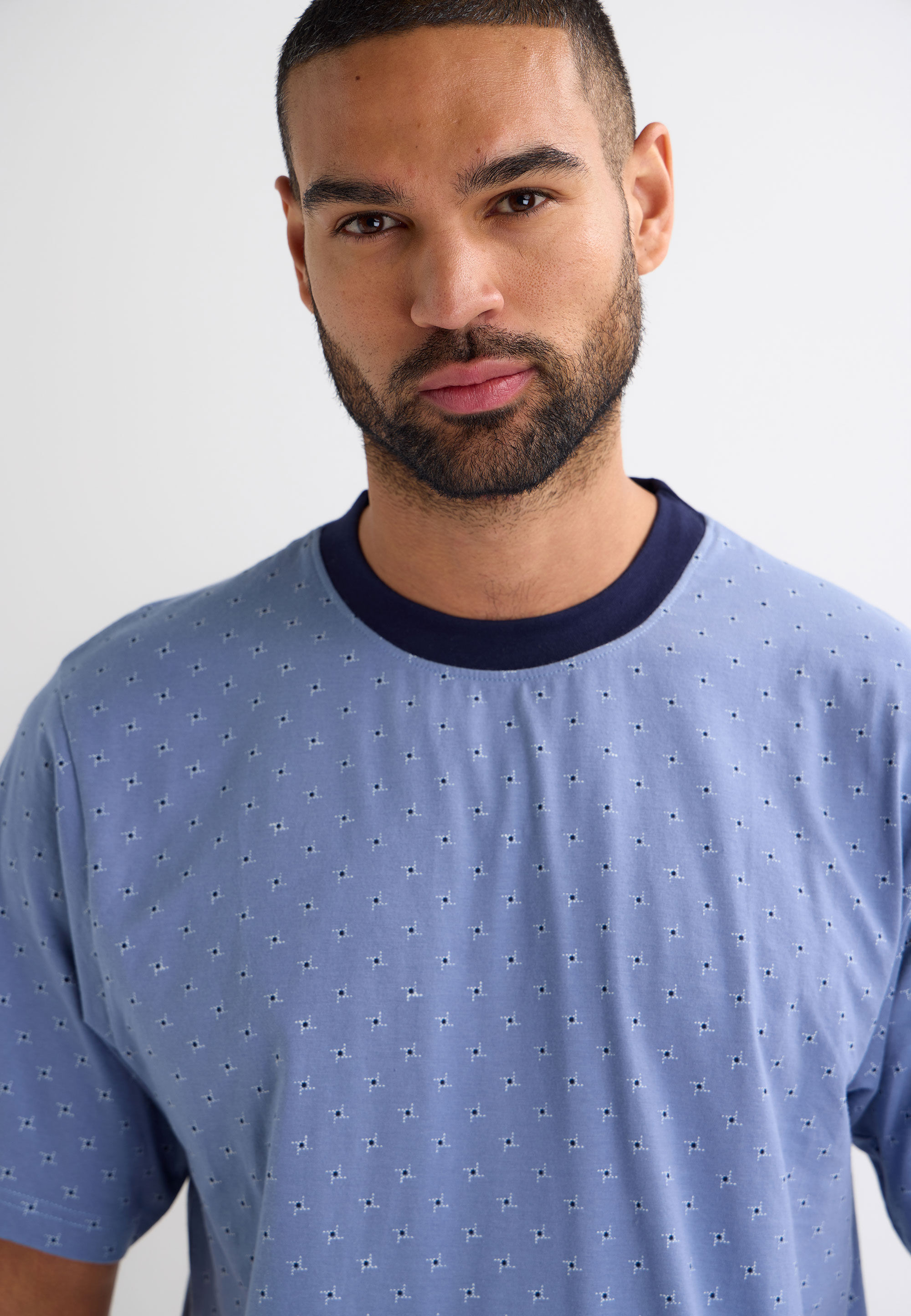 Mens Blue Spot Jersey Pyjama Set