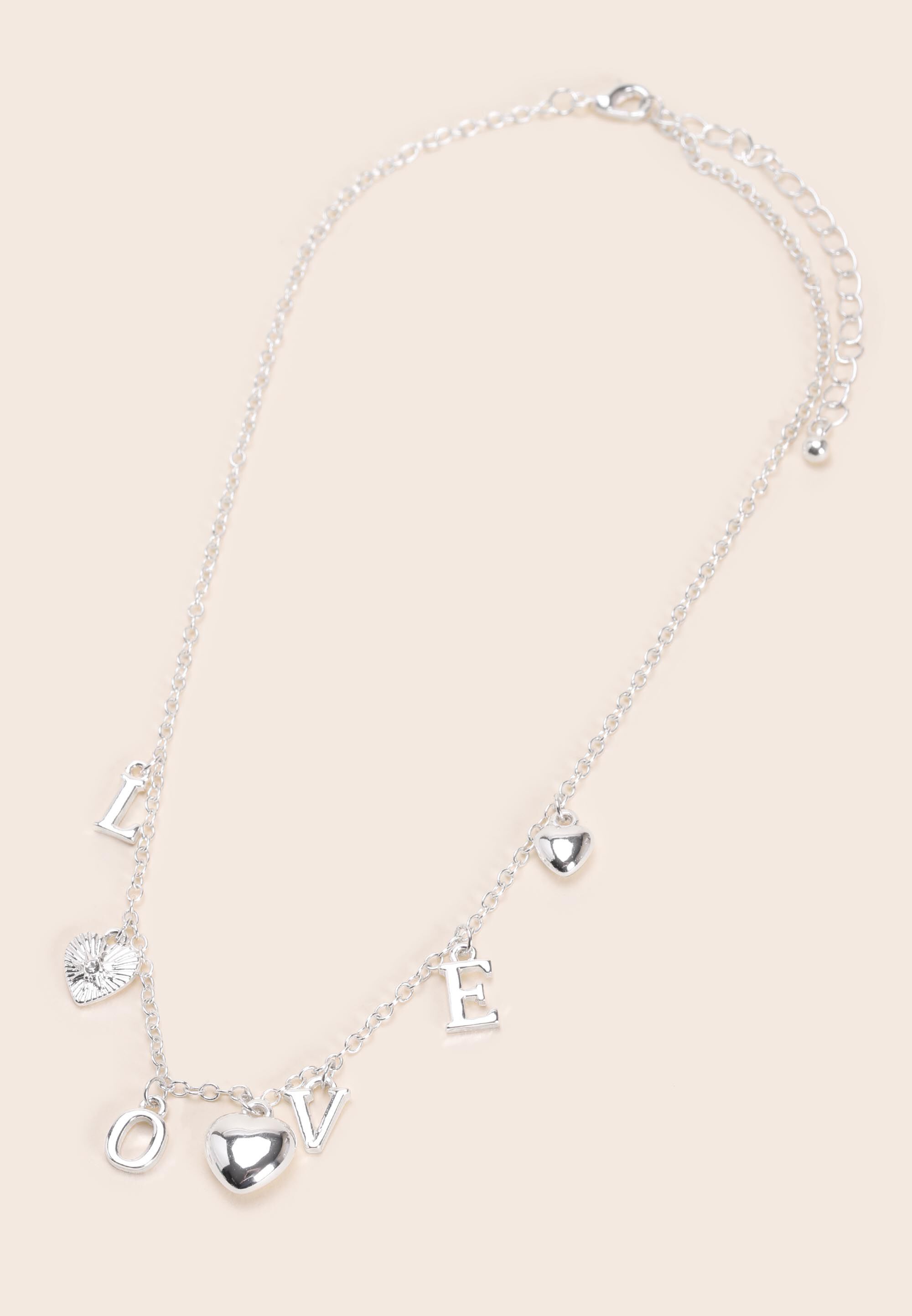 Womens Silver Love Charm Pendant Necklace