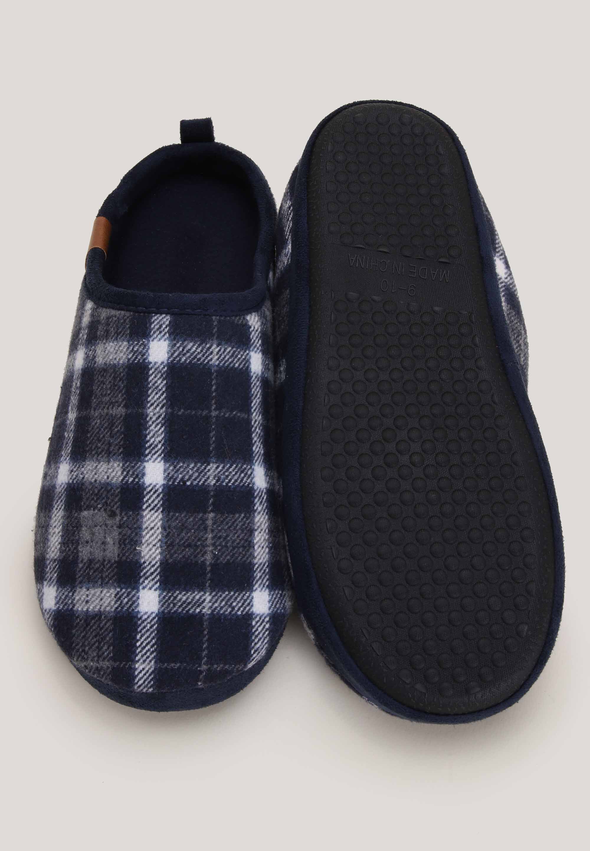 Mens Navy & White Check Mule Slippers