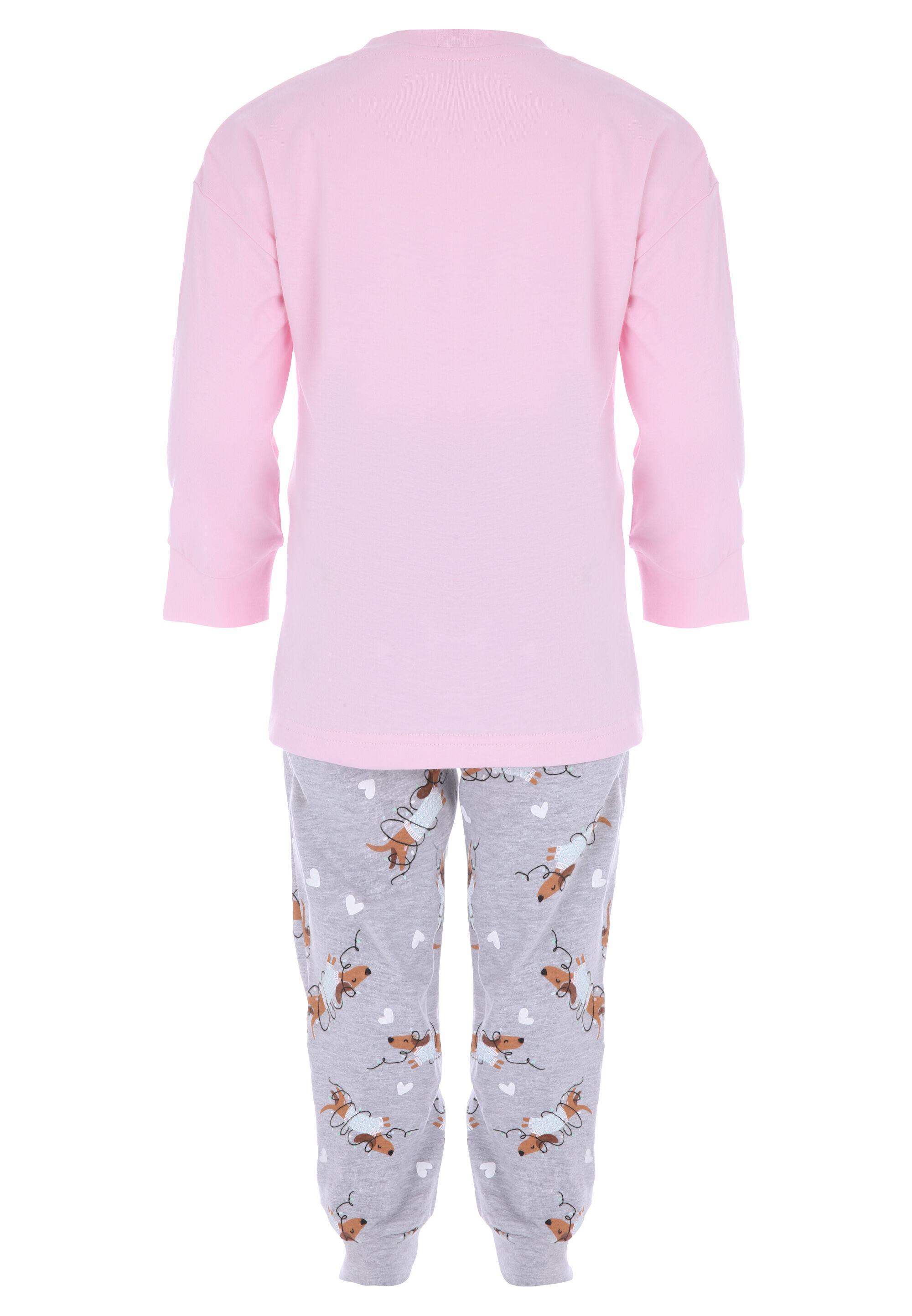 Younger Girls Pink Dachshund Through The Snow Pyjama Set