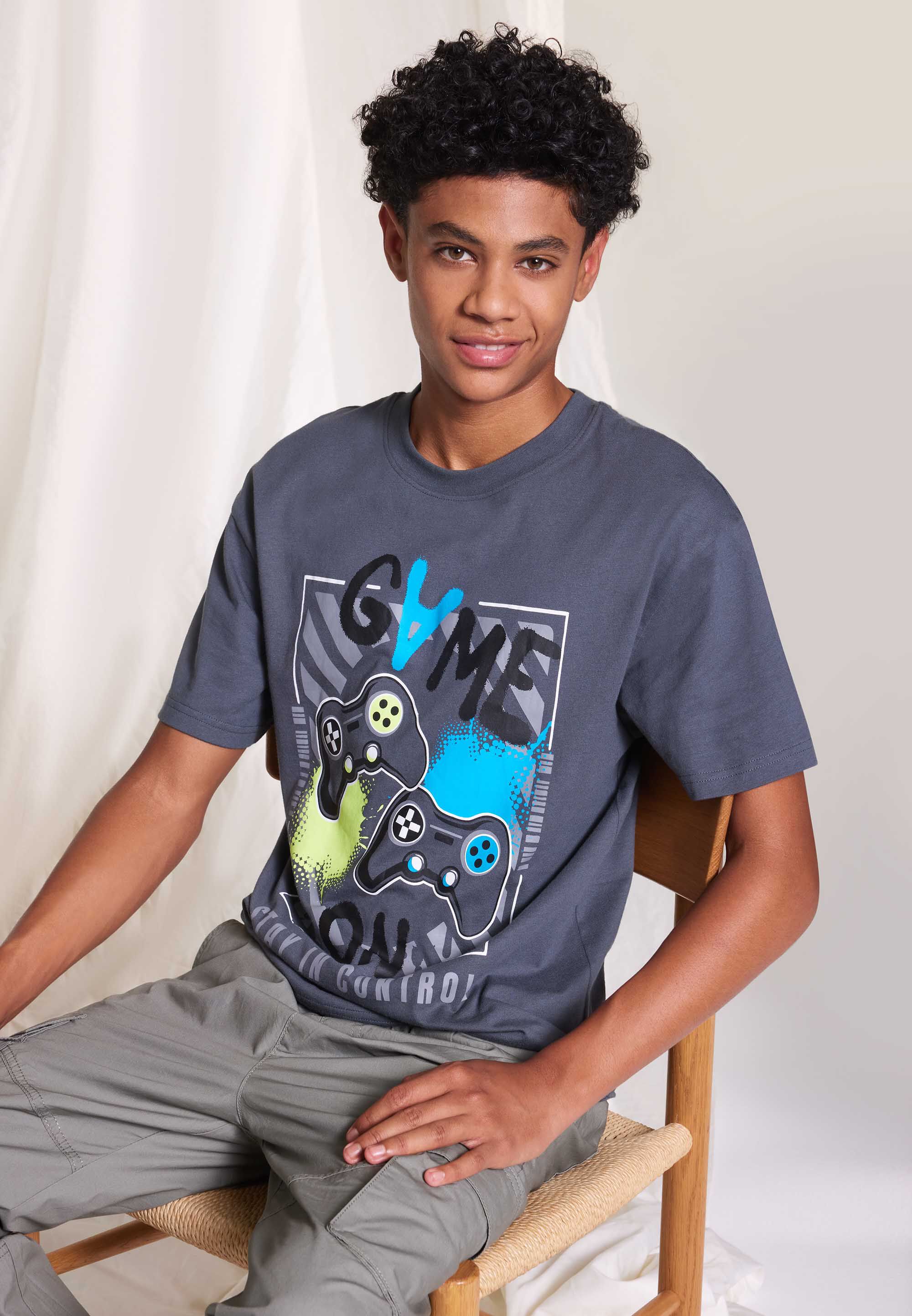 Older Boys Charcoal Gaming Print T-Shirt