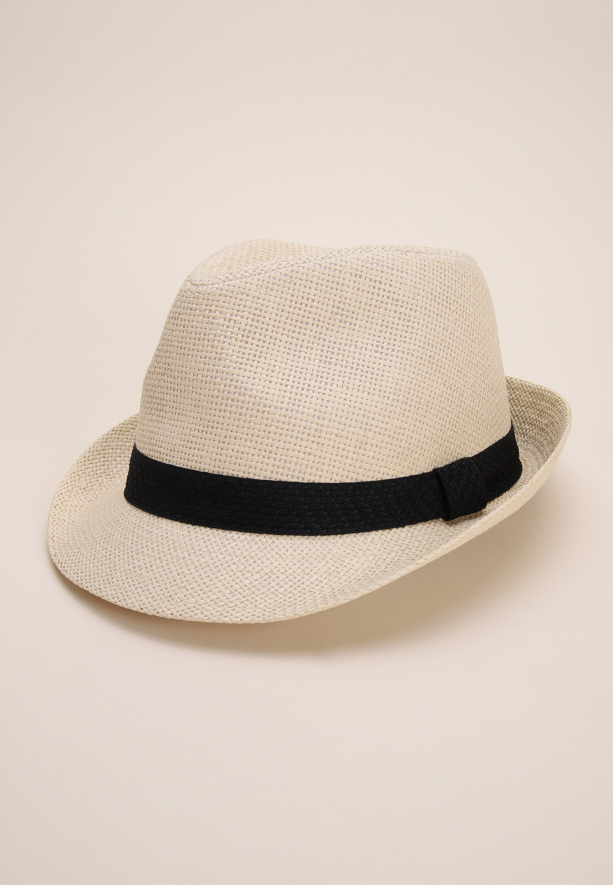Womens Natural & Black Band Trilby Hat