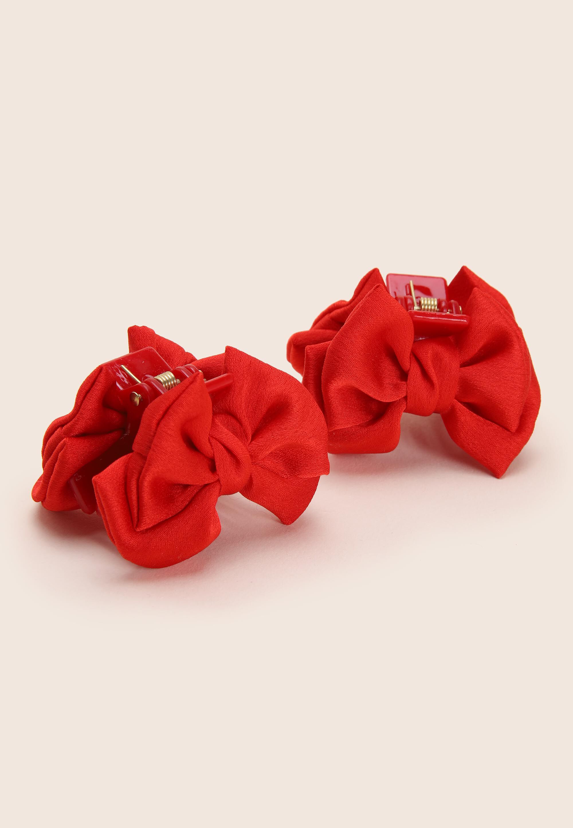 Girls Red Satin Bow Hair Claw