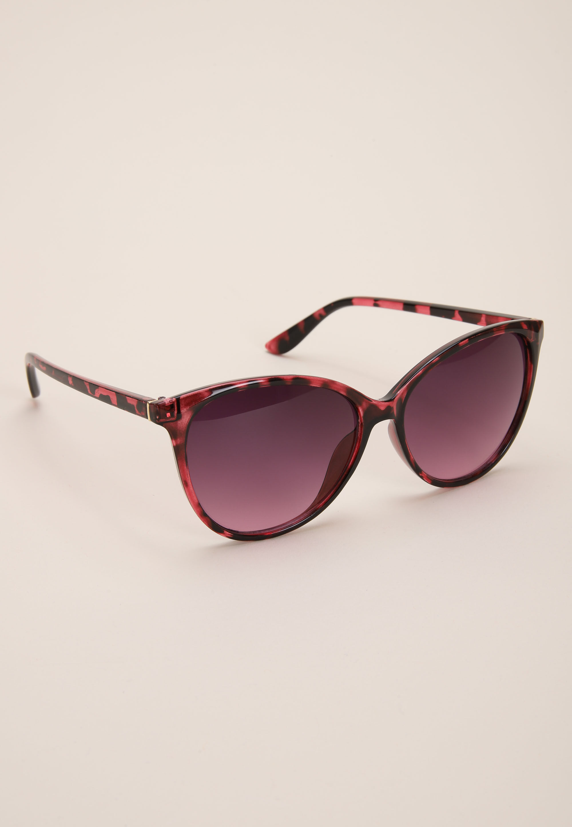 Womens Pink Preppy Patterned Cats Eye Sunglasses