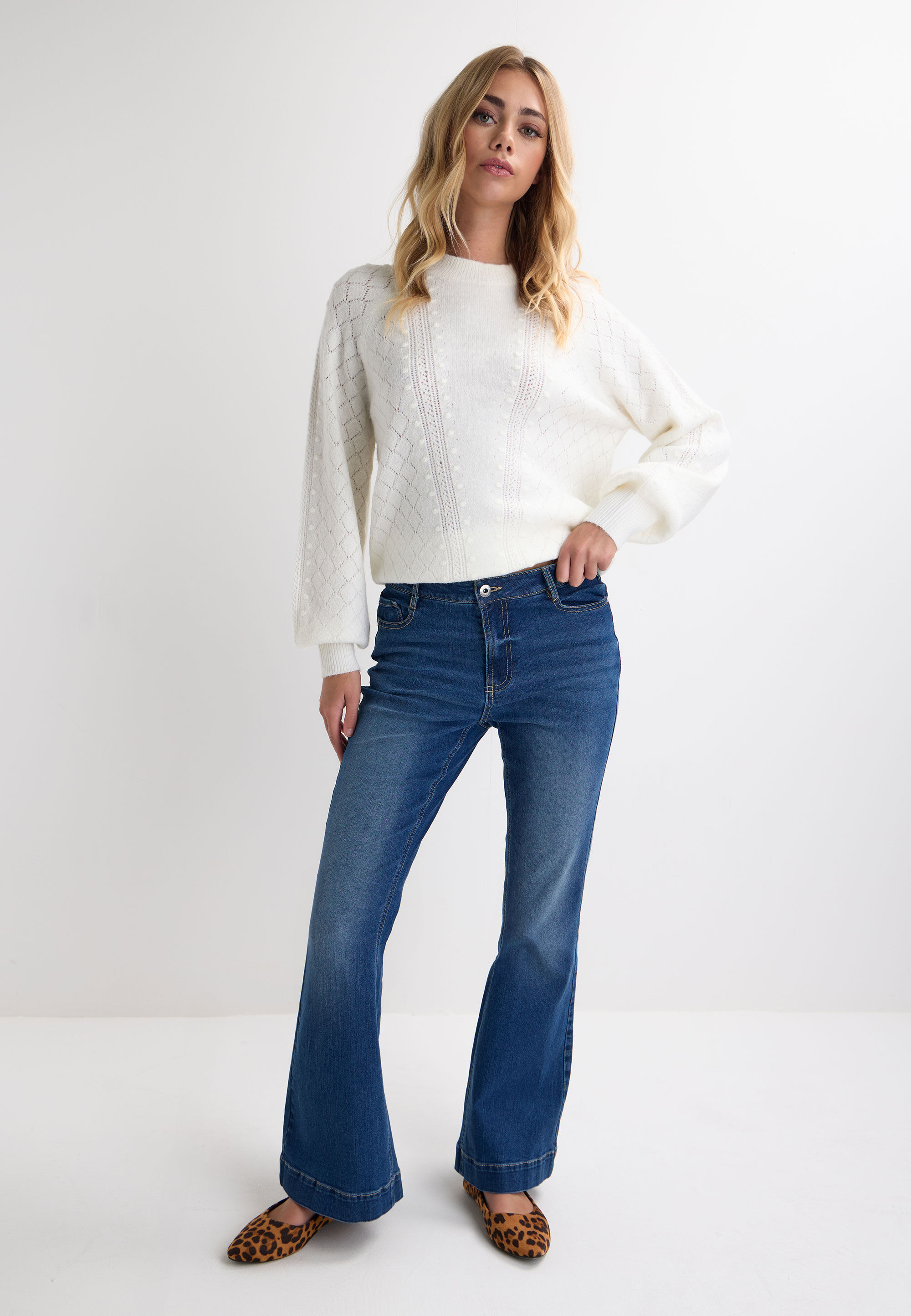 Womens Dark Blue Slim Flare Jeans