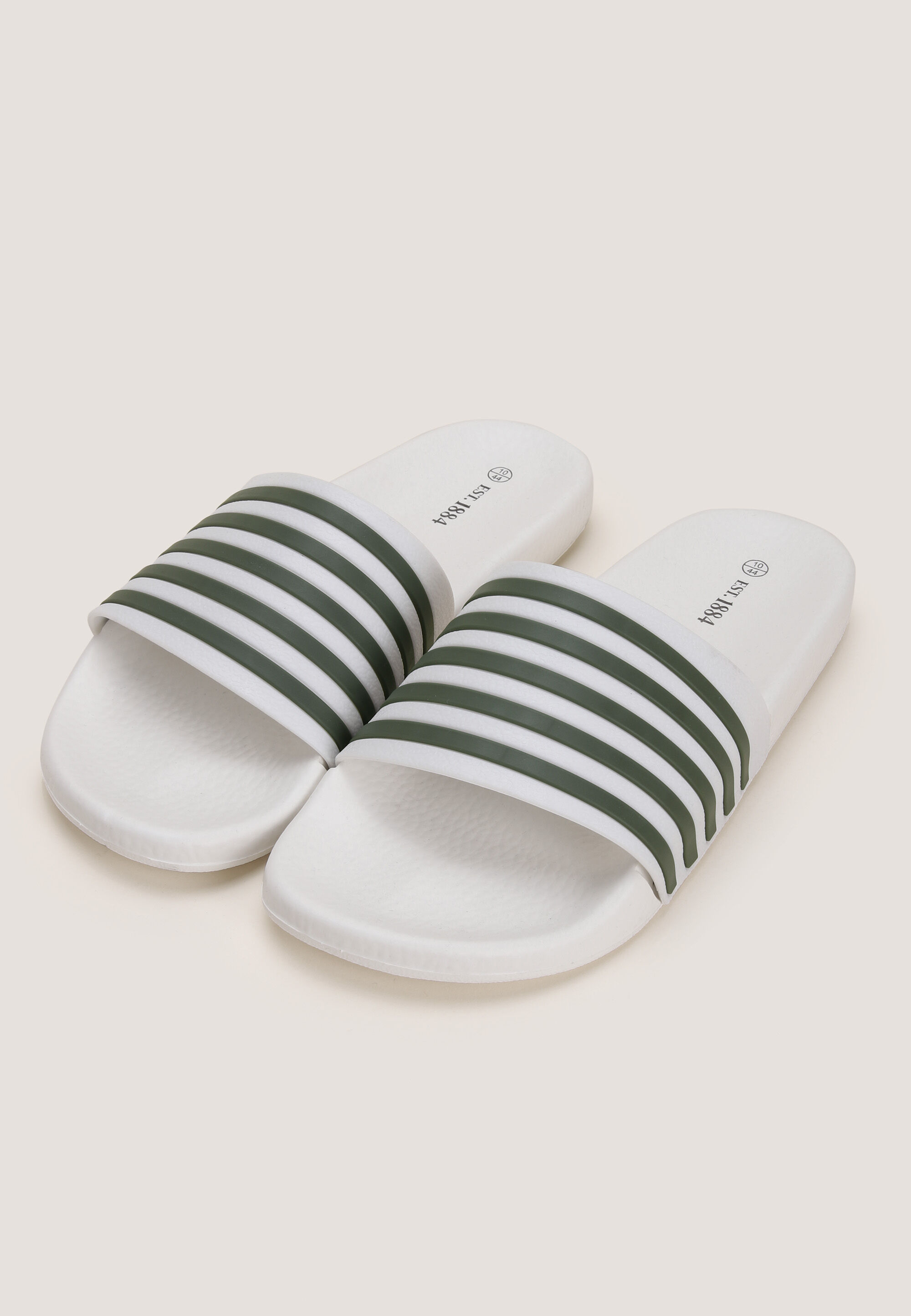 Mens White Stripe Pool Slider Sandal
