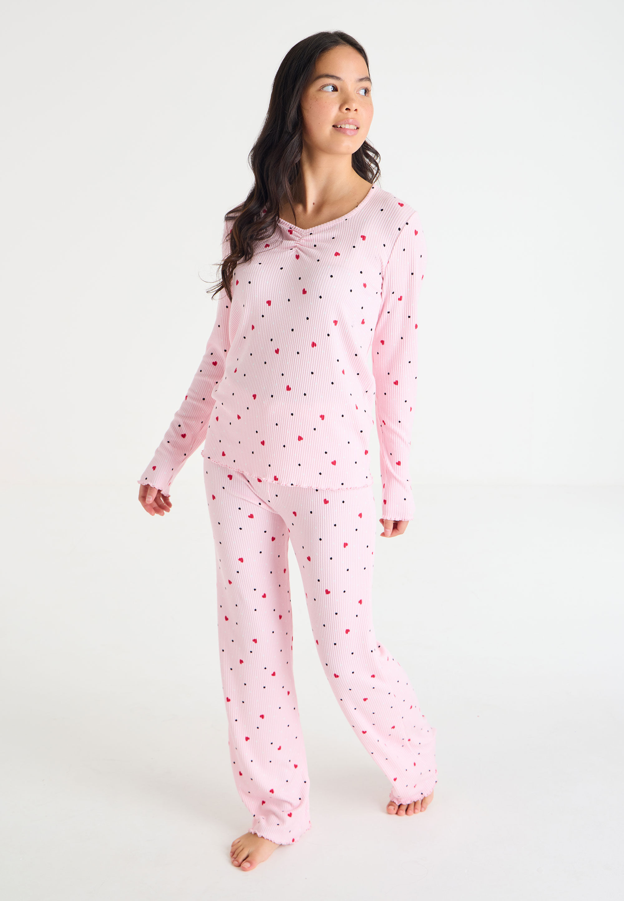 Older Girls Pink Heart Print Family Pyjama Set