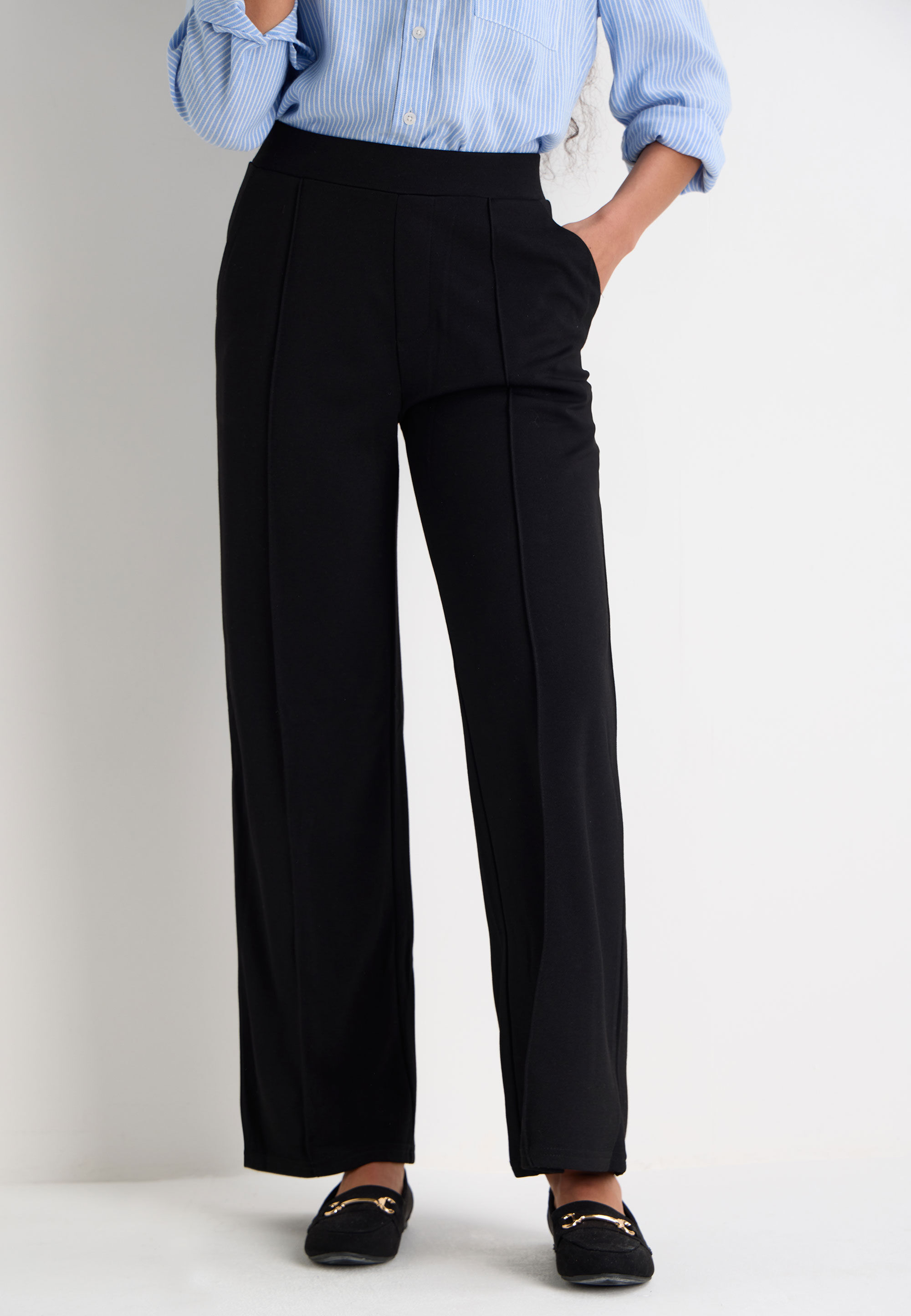 Womens Black Wide Leg Smart Trousers