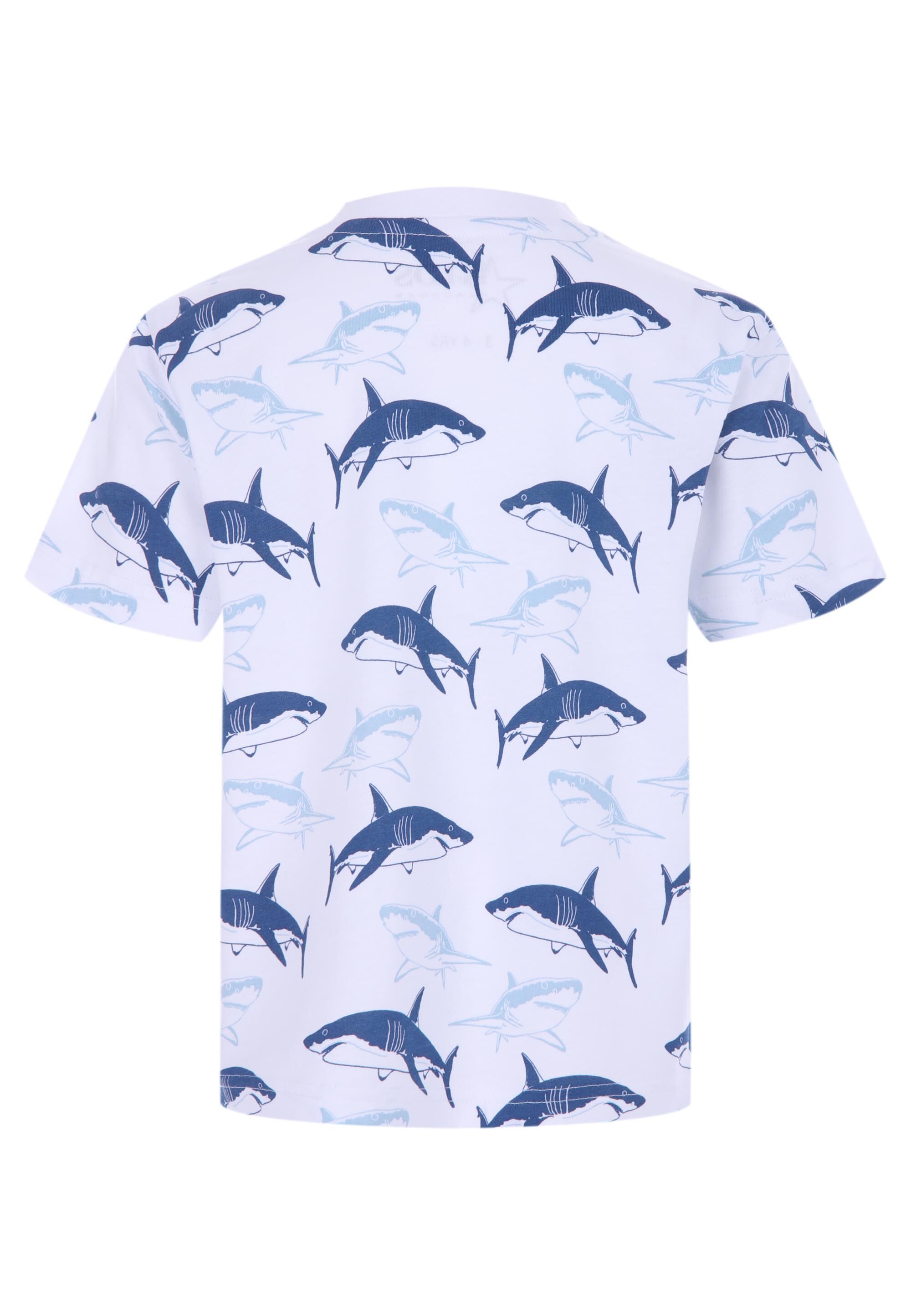 Younger Boys White & Blue Shark Print T-shirt