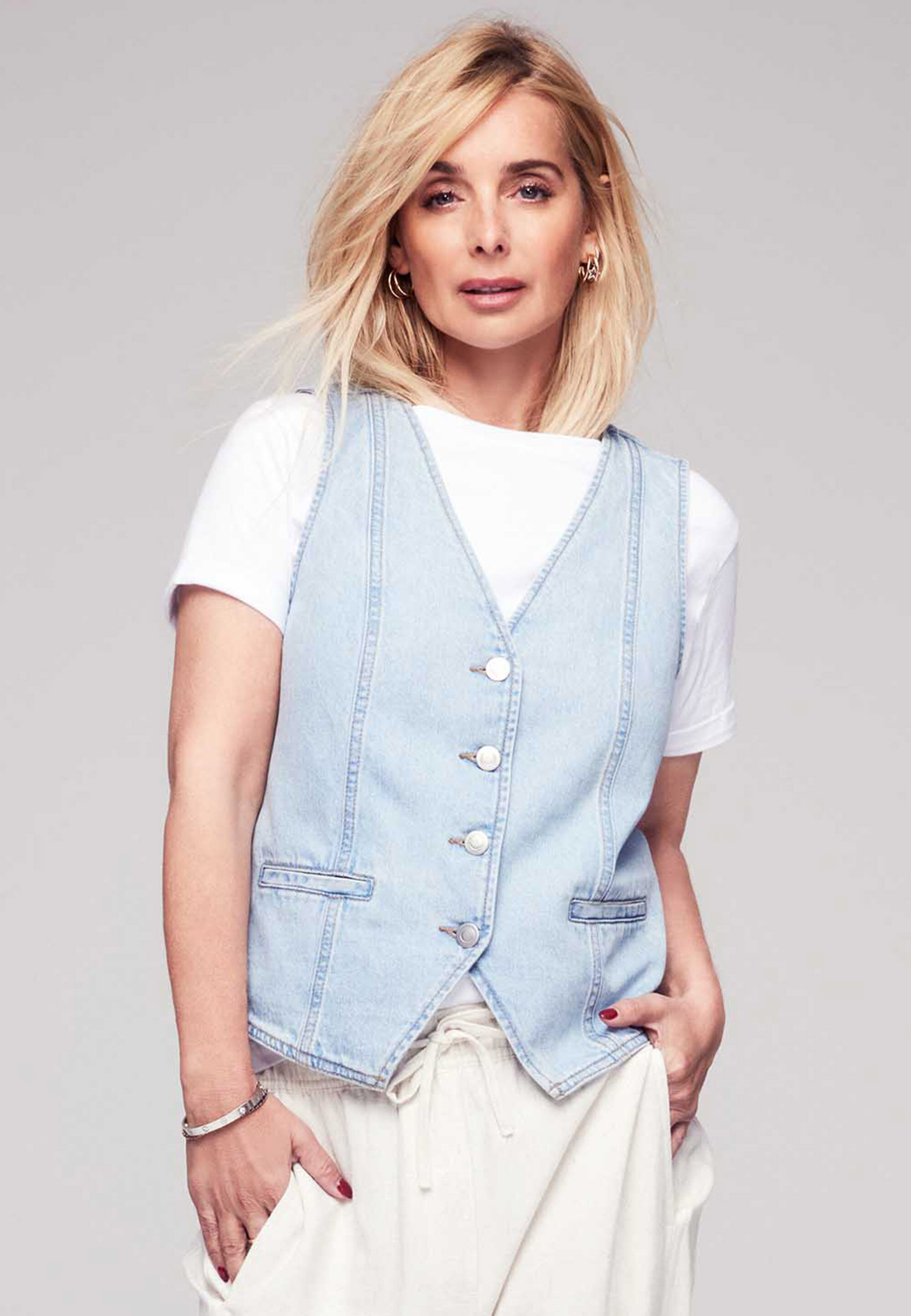 Womens Light Blue Denim Front Button Waistcoat