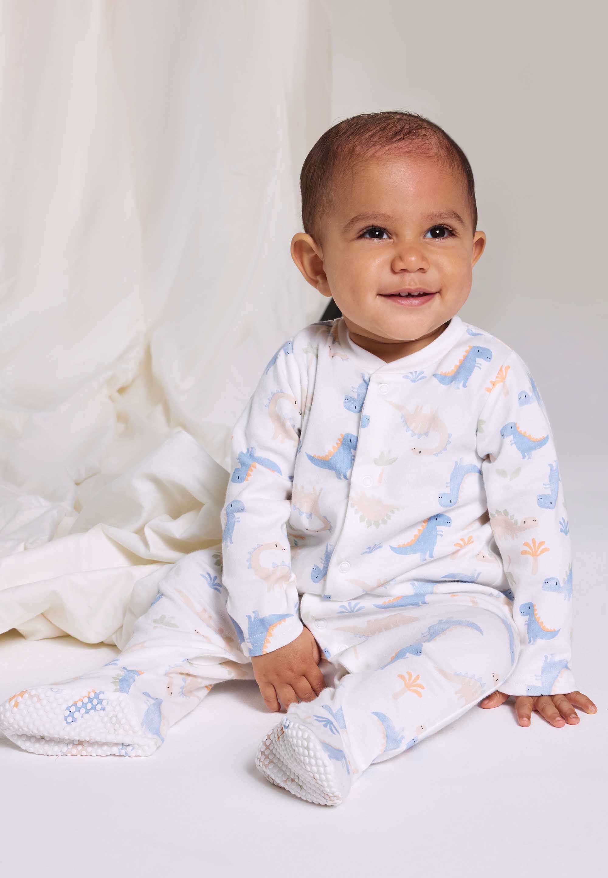 Baby Boys 3pk Blue Dinosaur Sleepsuits