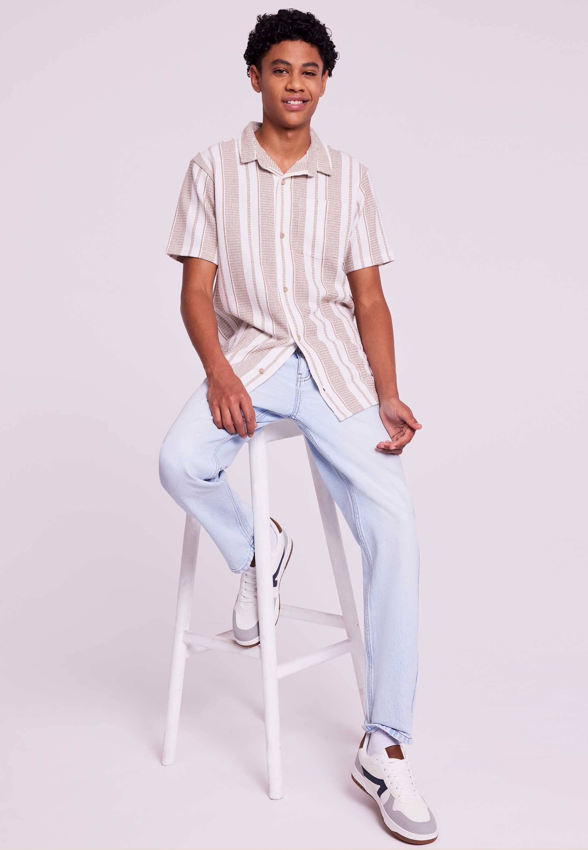 Older Boys Stone Stripe Short Sleeve Shirt