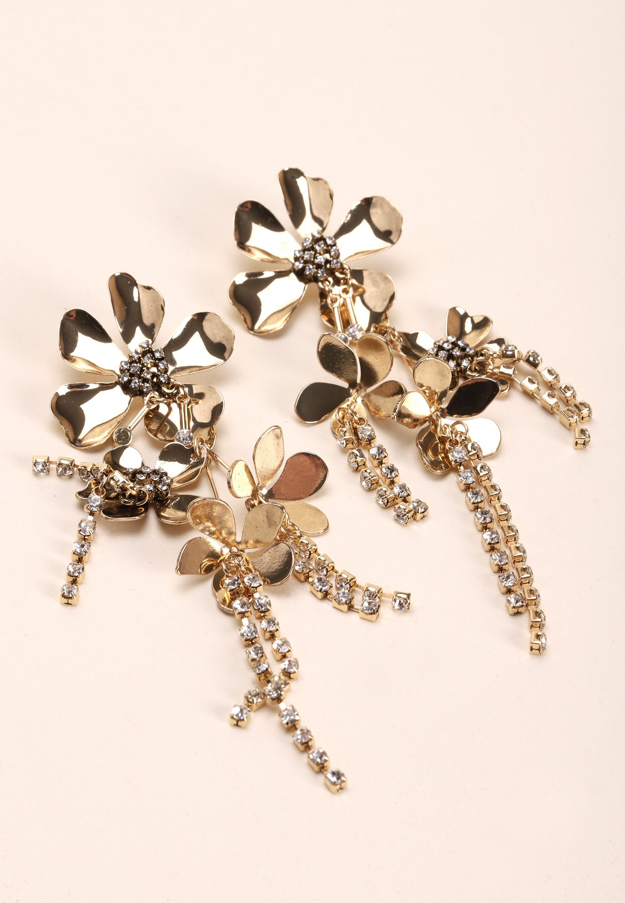Womens Gold Big Flower Drop Earrings
