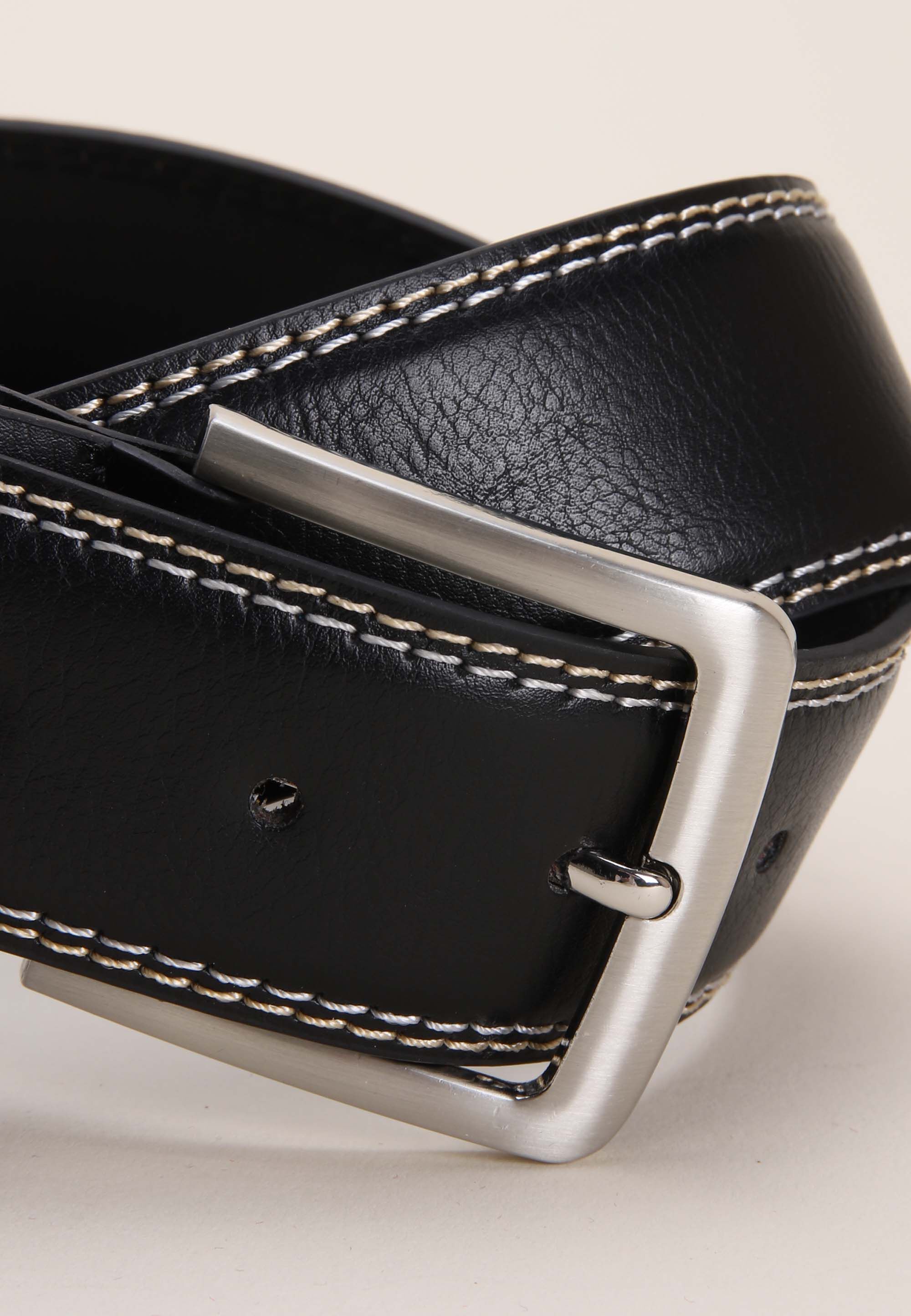 Mens Black Contrast Stitch Leather Lined Belt
