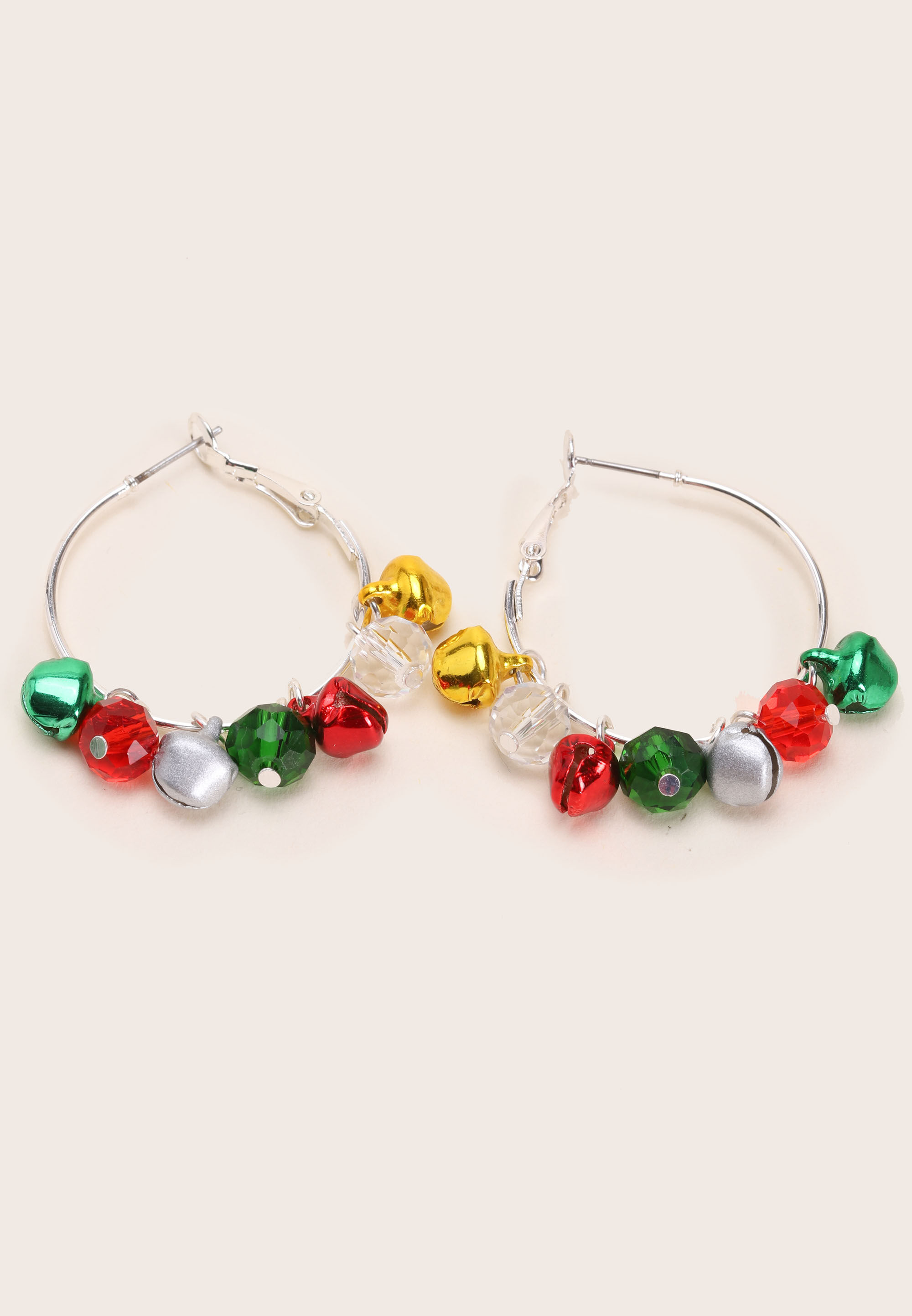 Womens Silver Christmas Bell Hoop Earrings