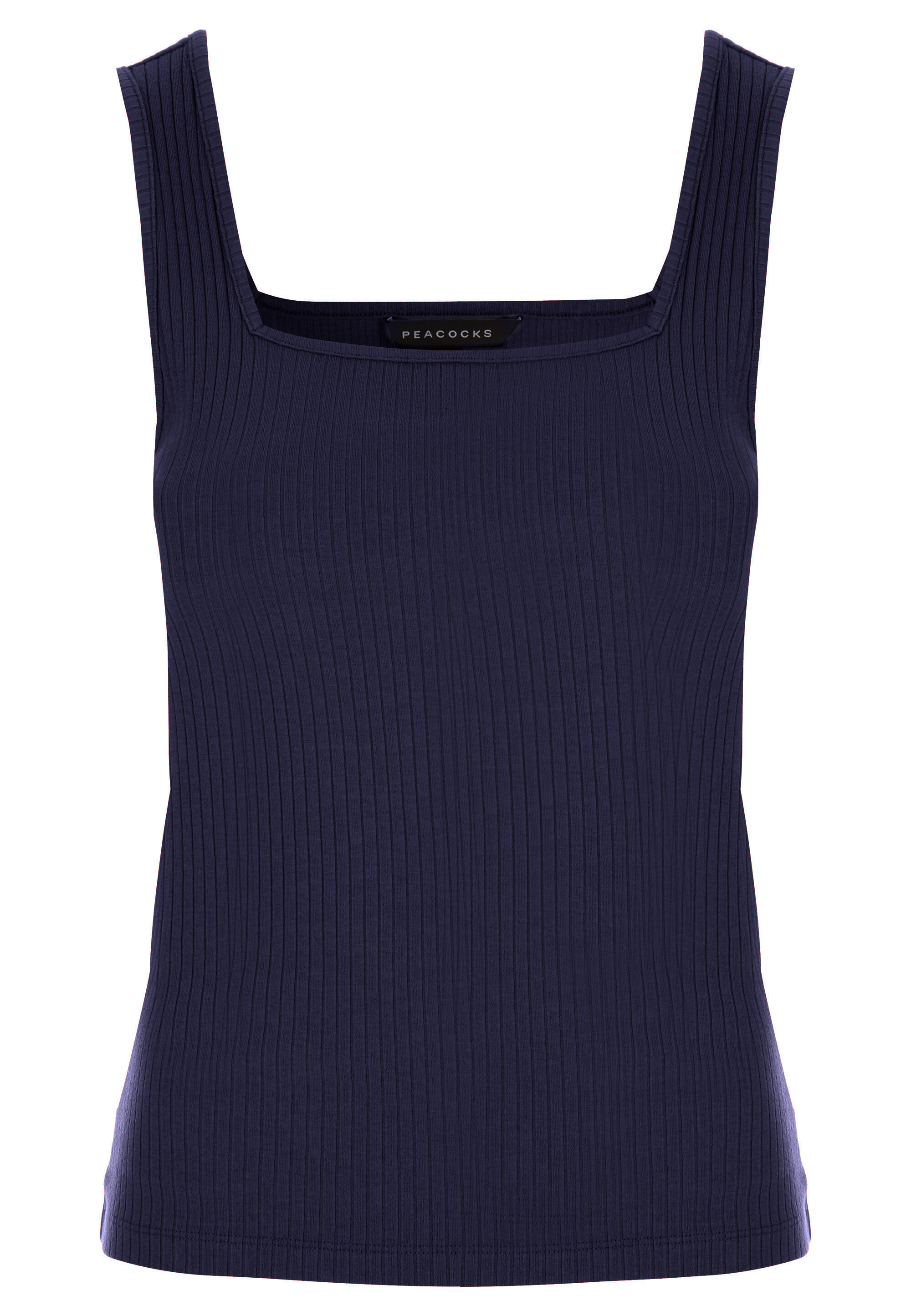 Womens Navy Ribbed Square Neckline Vest