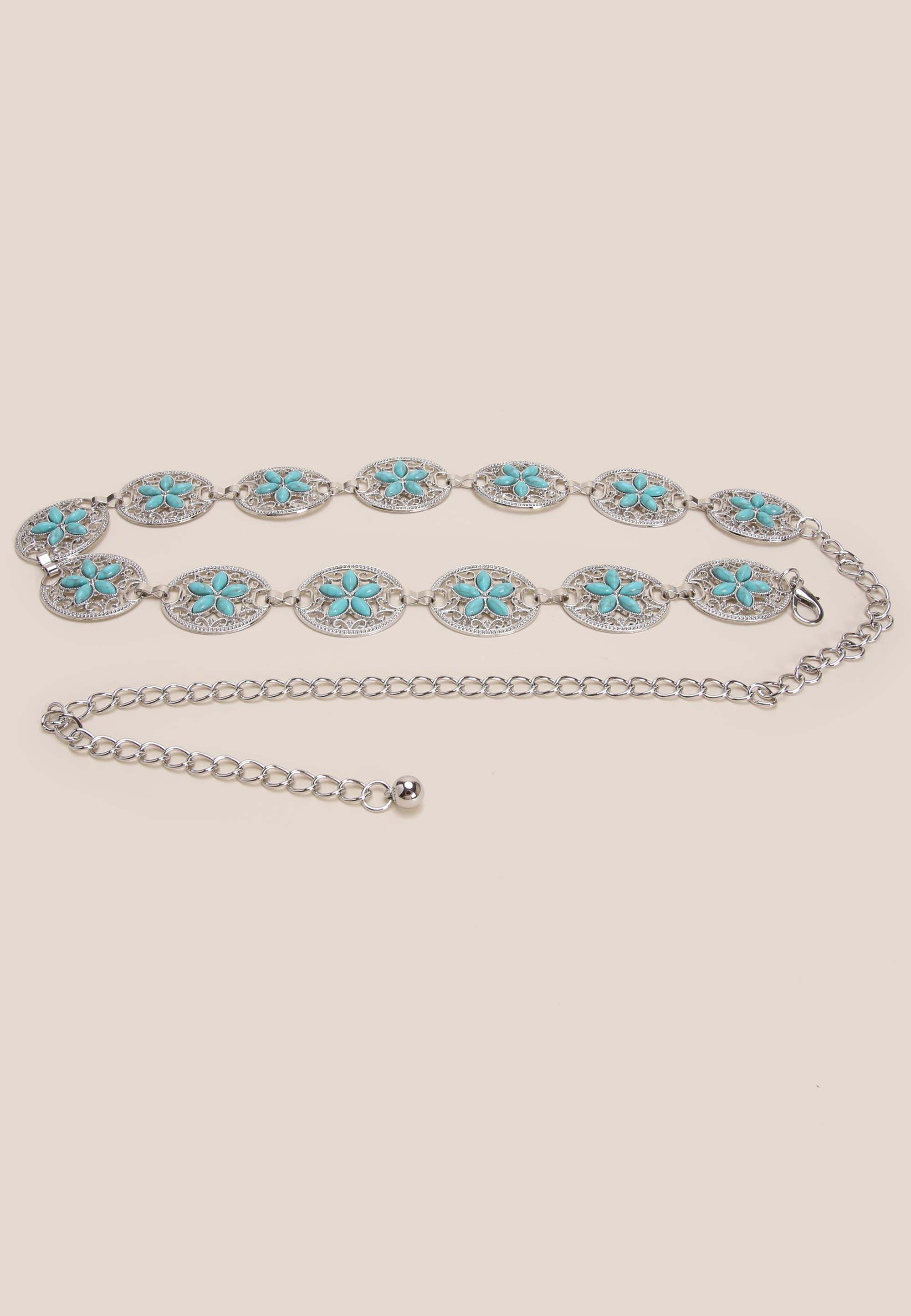 Womens Silver Western Petal Chain Belt