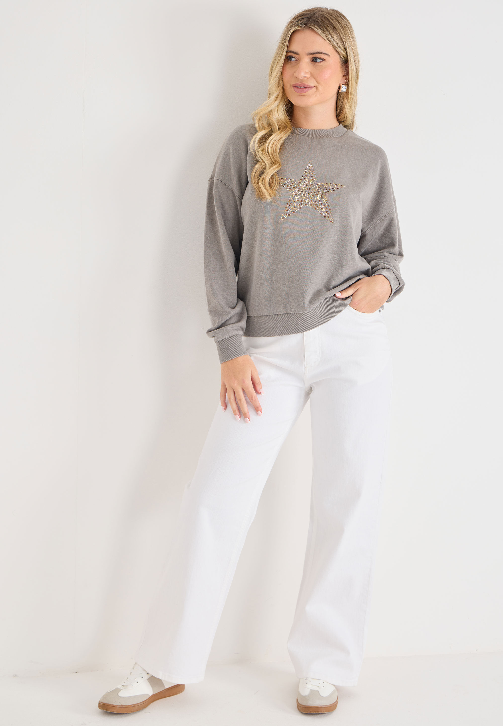 Womens Grey Star Diamante Sweatshirt