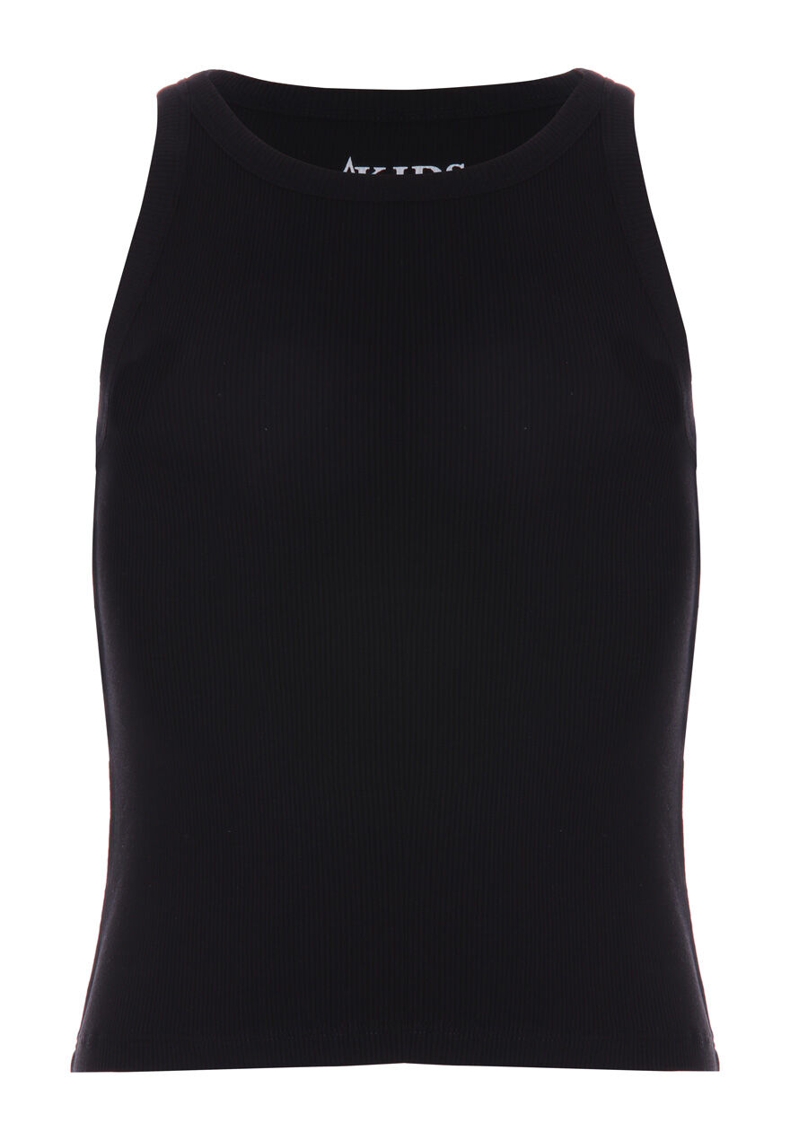 Older Girls Black Ribbed Cotton Plain Vest