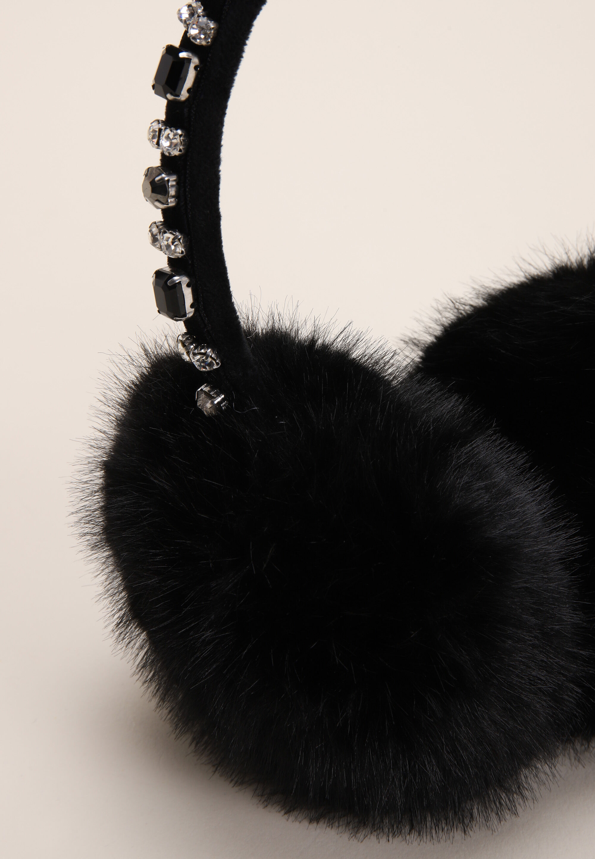 Womens Black Embellished Fluffy Earmuffs