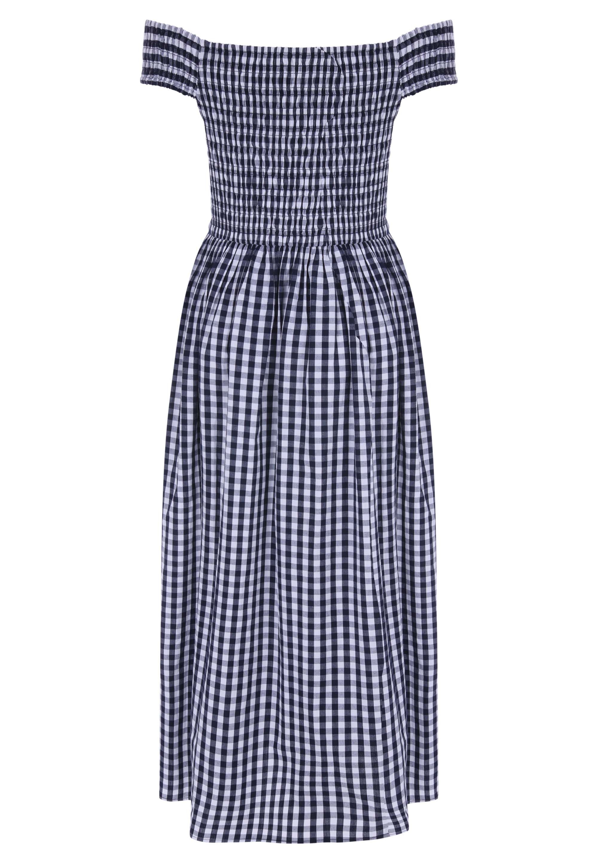 Womens Black & White Gingham Print Bardot Midi Dress