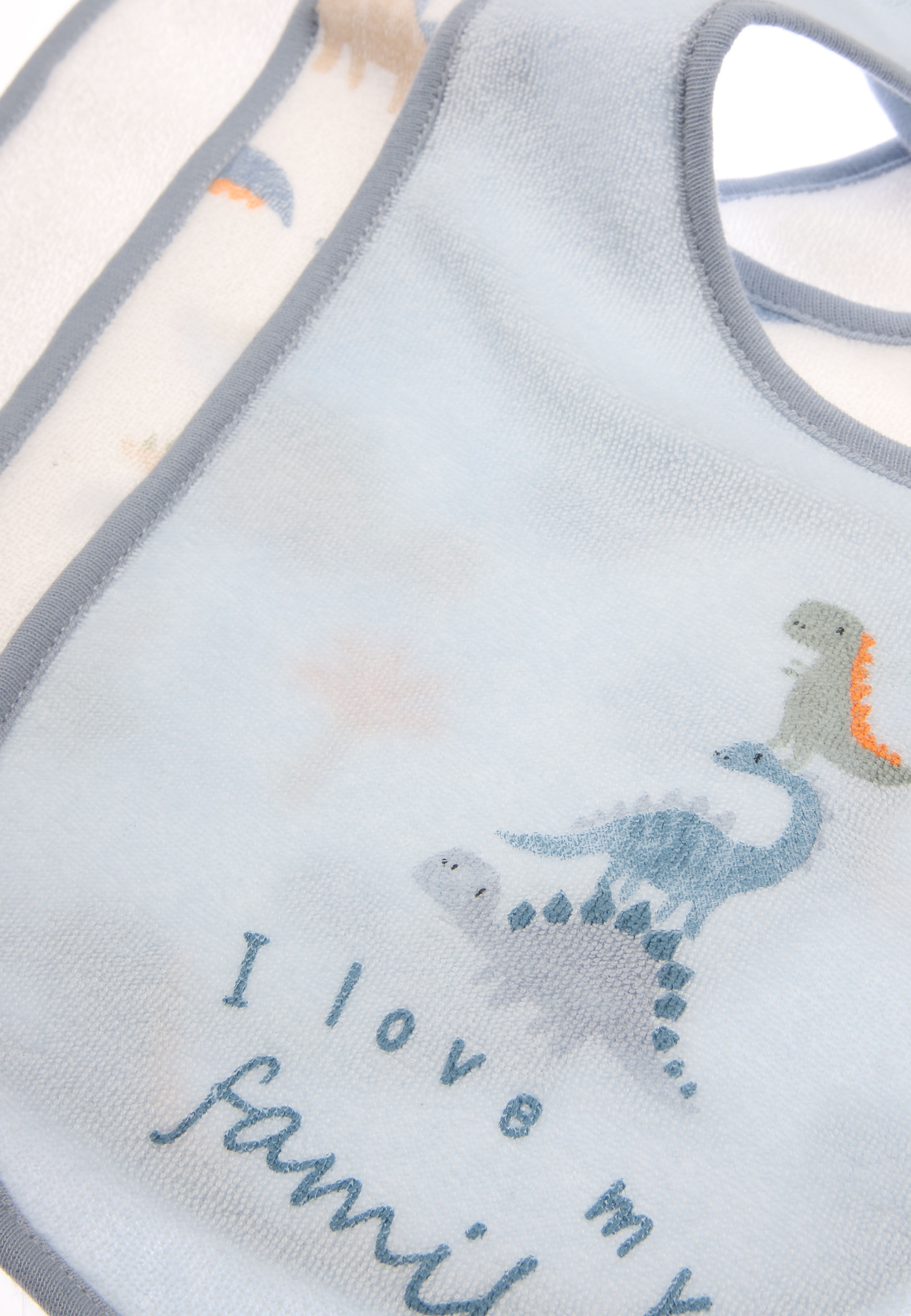Baby 3pk Blue Dinosaur Slogan Bibs