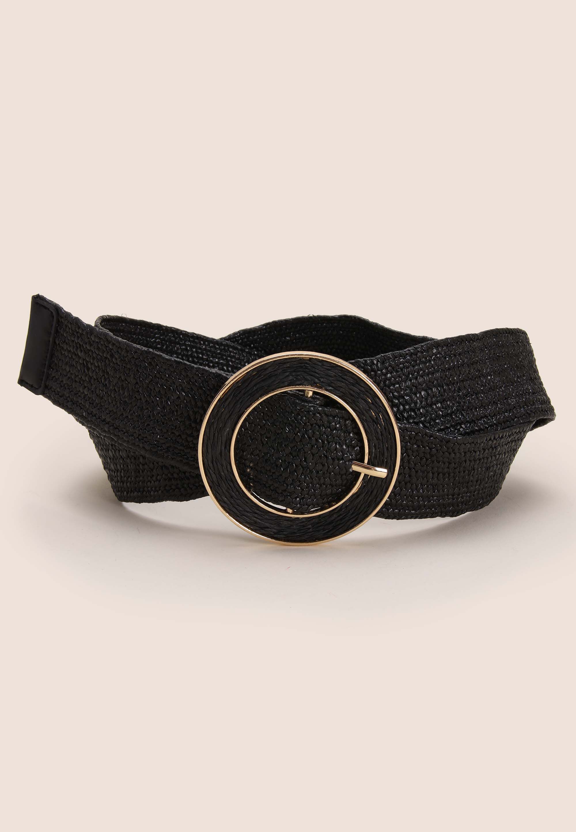 Womens Black Woven Stretch Buckle Belt