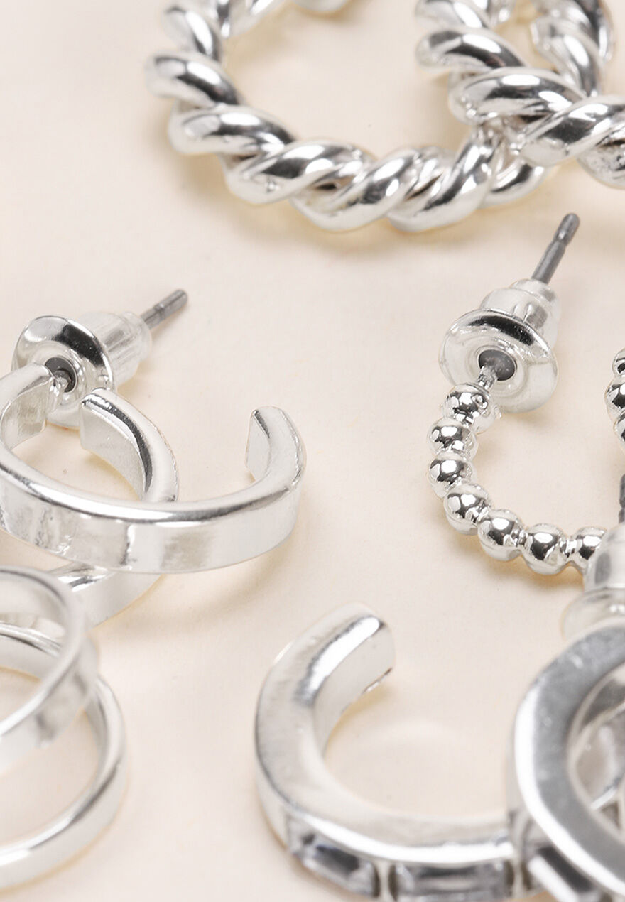 Womens 6pk Silver Mini Hoop Earring Set