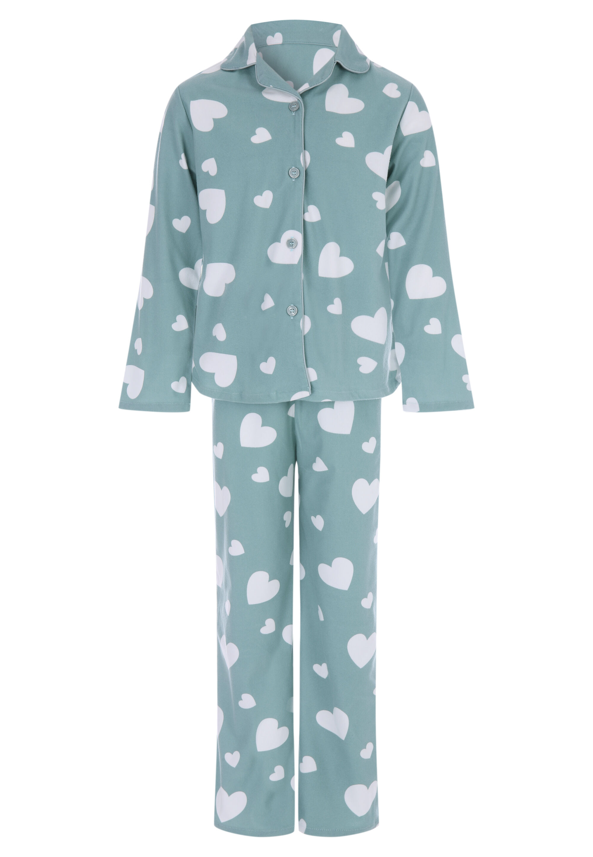 Girls Sage Heart Print Pyjama Set