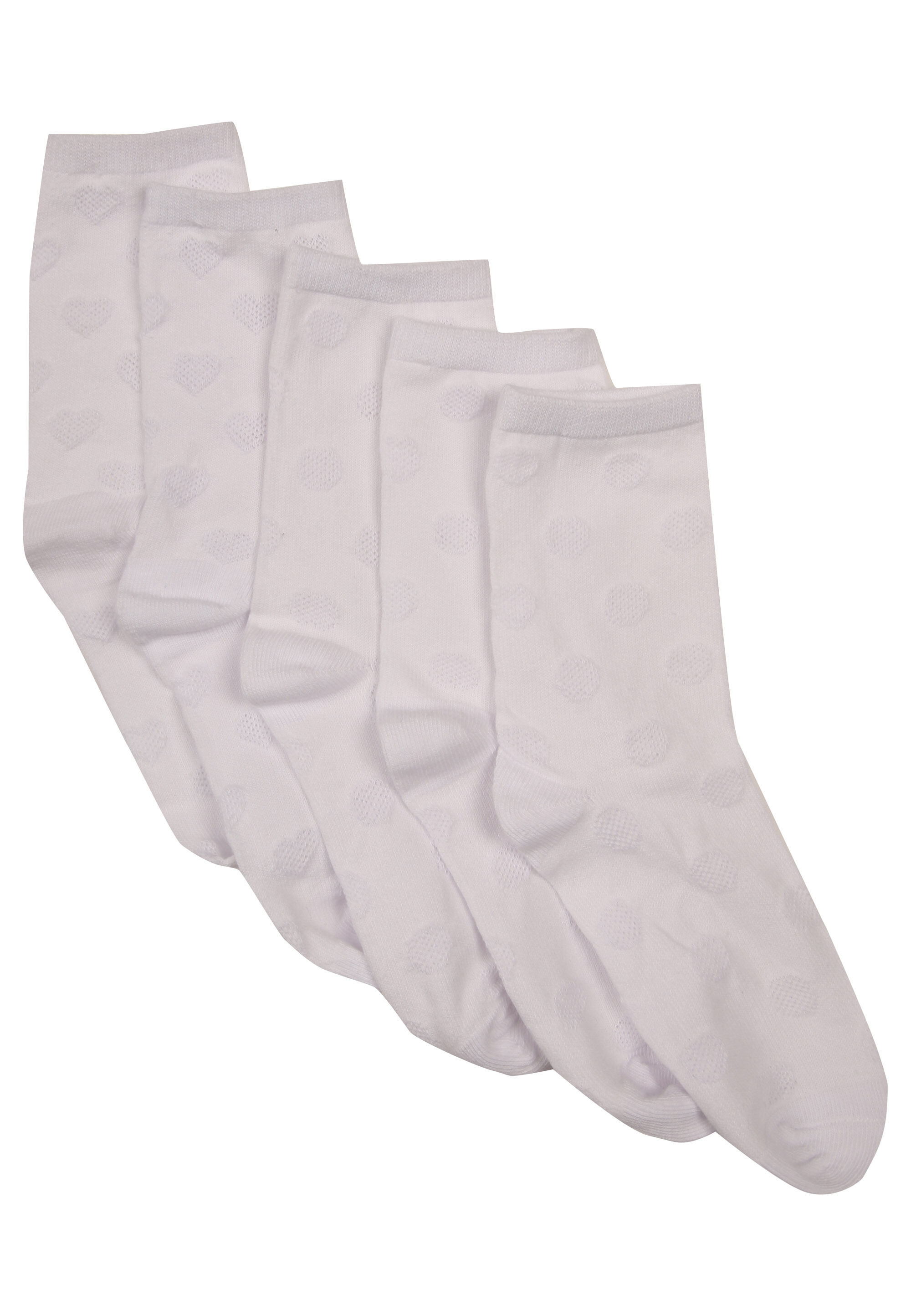 Girls 5pk White Heart Textured Ankle Socks