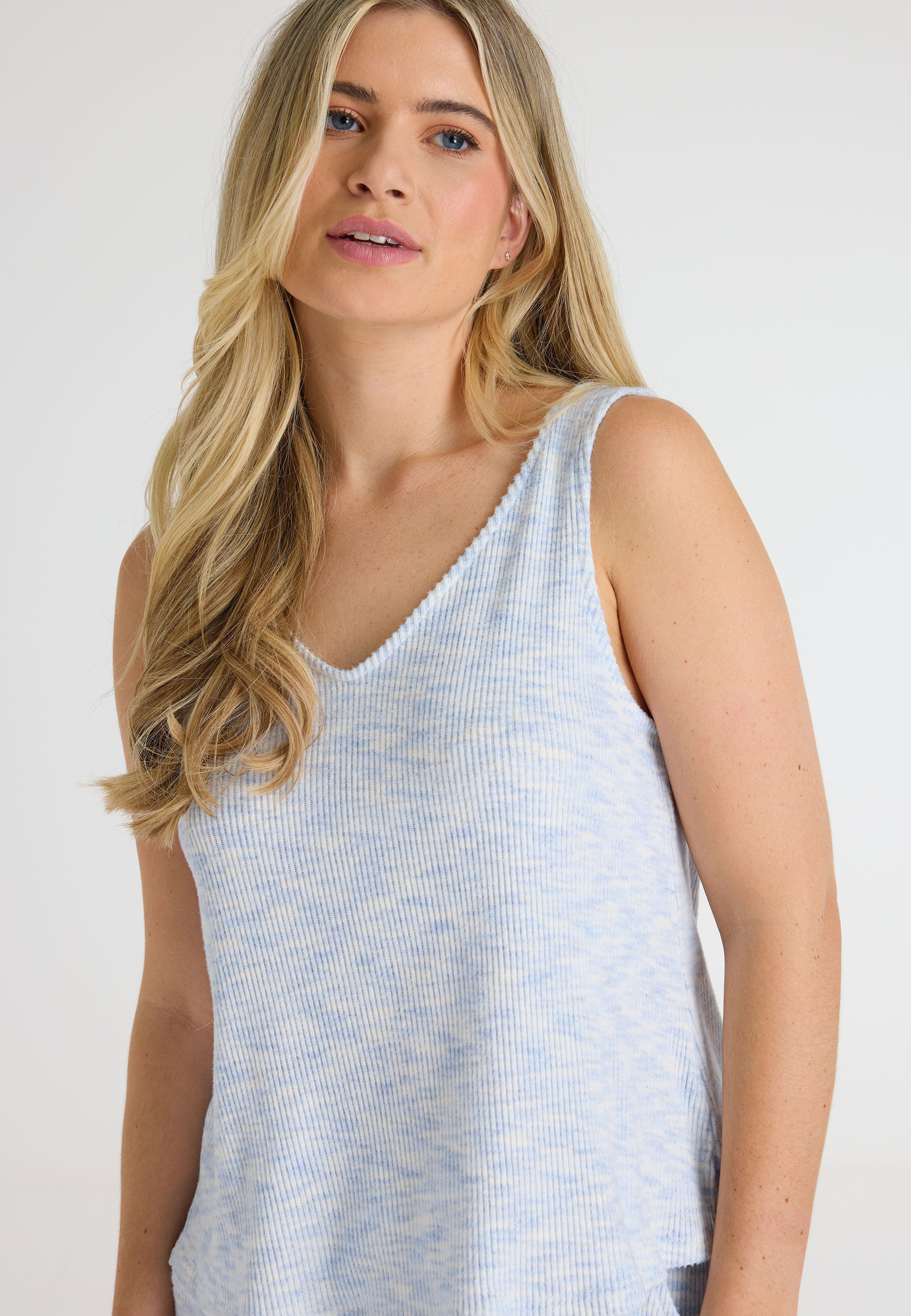 Womens Blue Space Dye Vest Pyjama Top