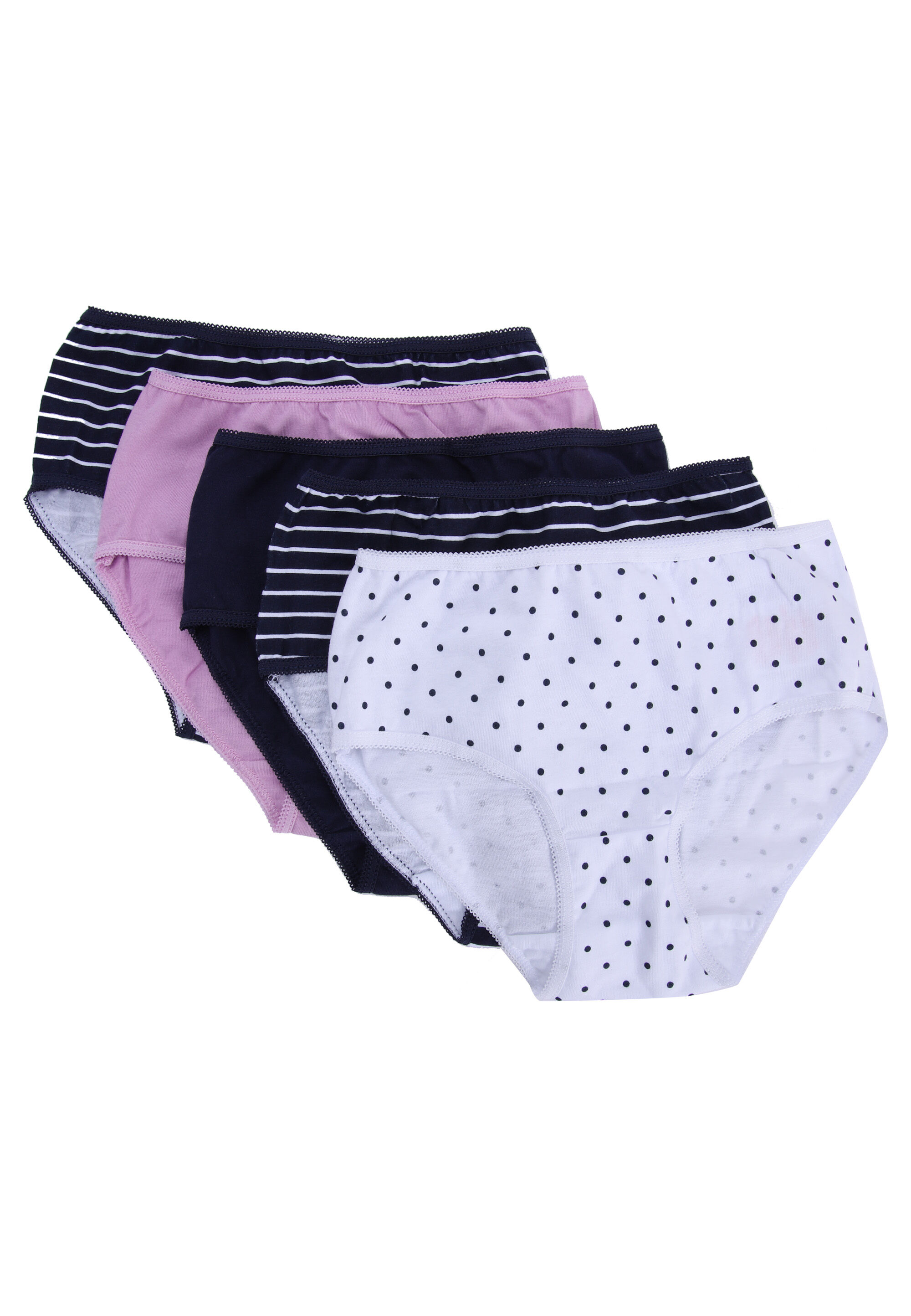 Older Girls 5pk Navy Spot and Stripe Briefs
