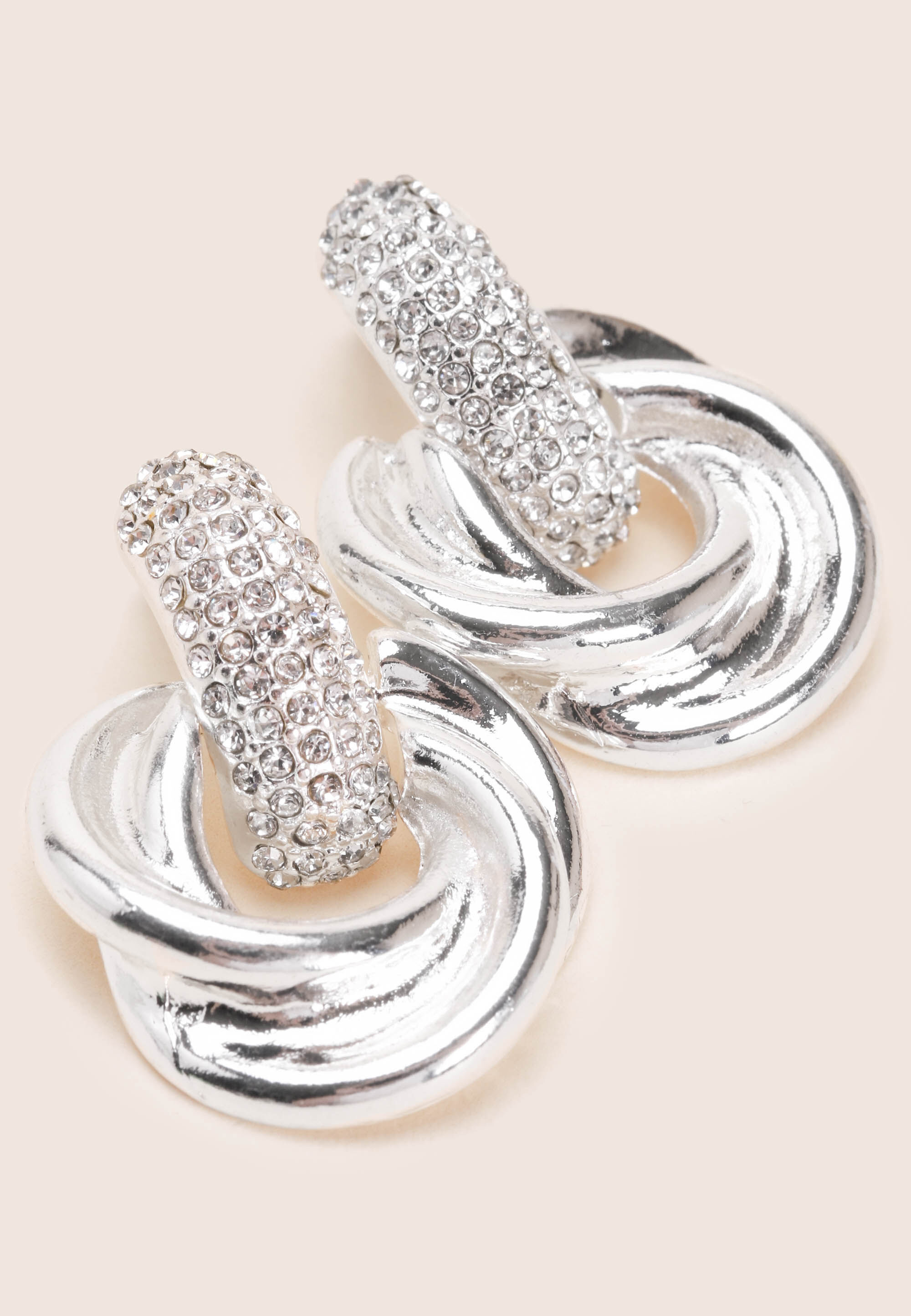 Womens Silver Bling Door Knocker Earrings