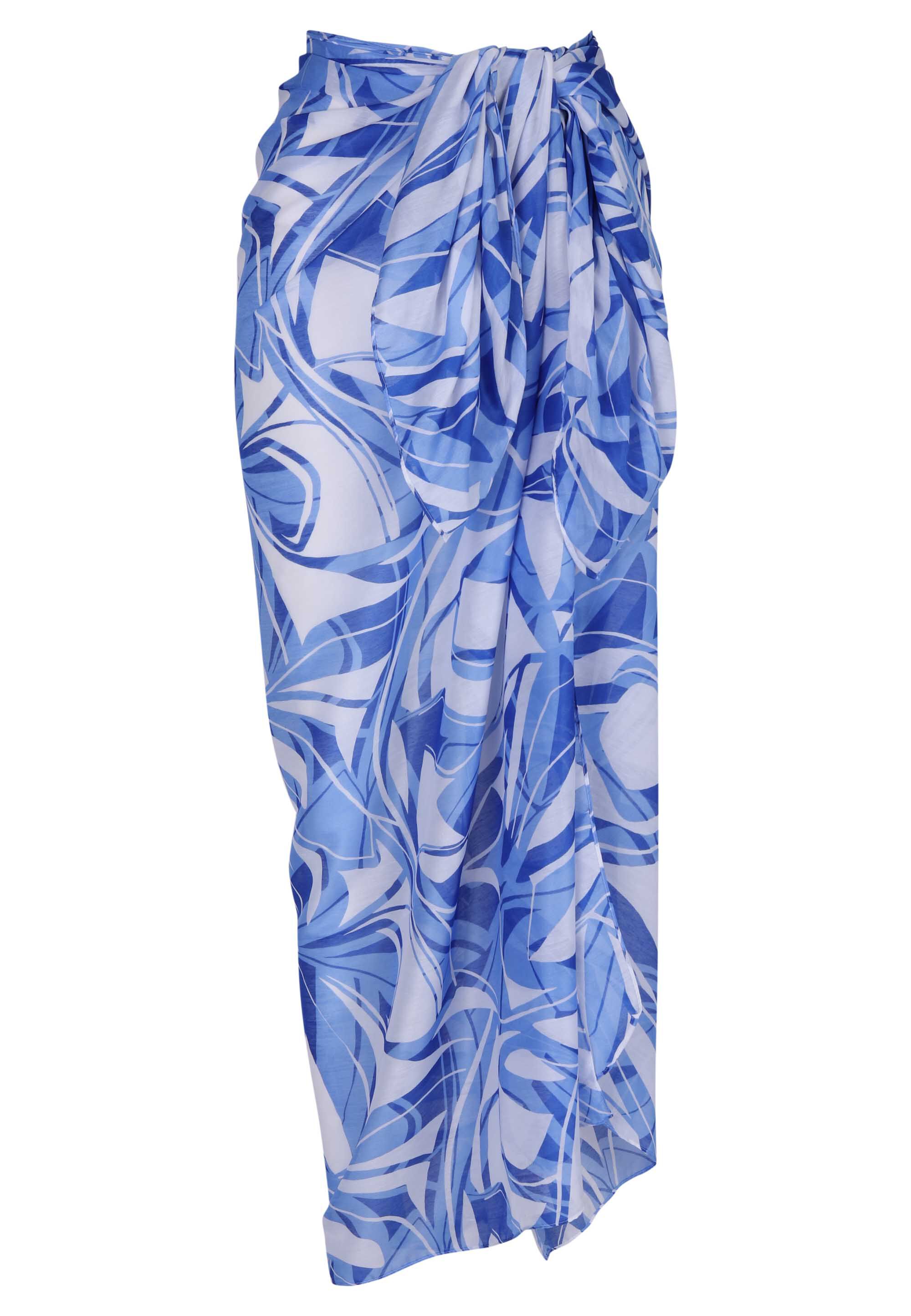 Womens Blue & White Abstract Sarong