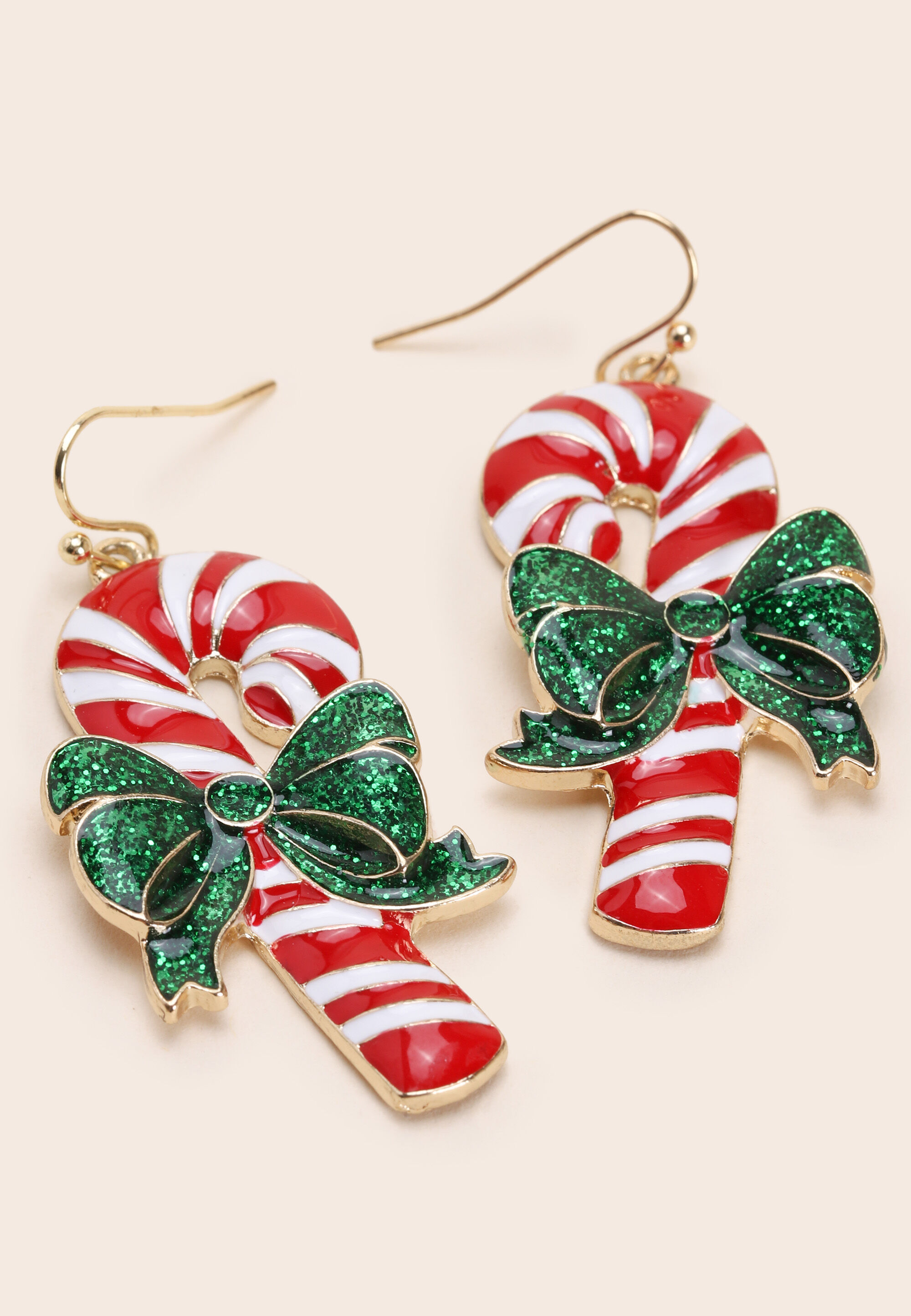 Womens Red Christmas Candy Cane Earrings