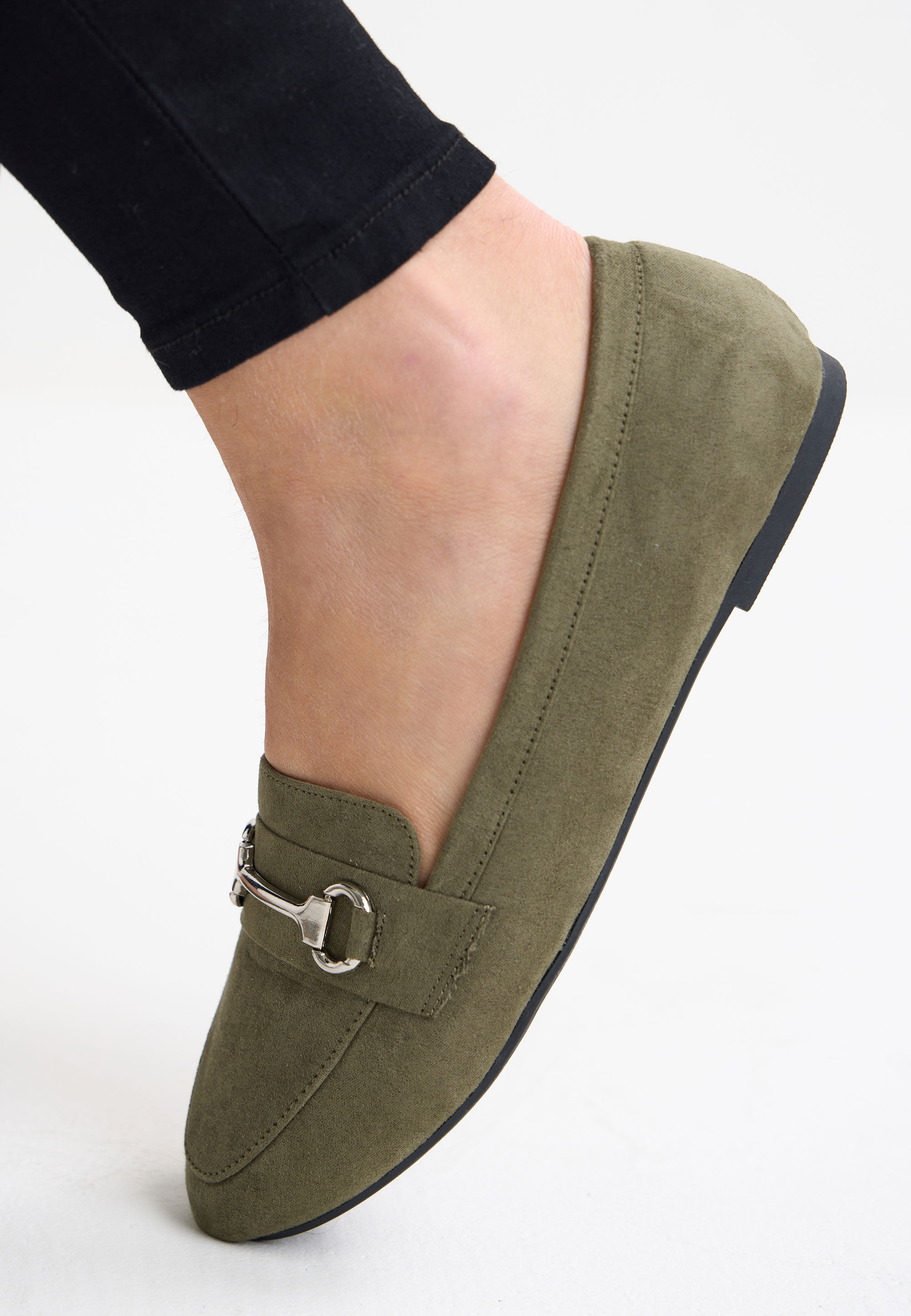 Womens Green & Silver Bar Flat Loafer