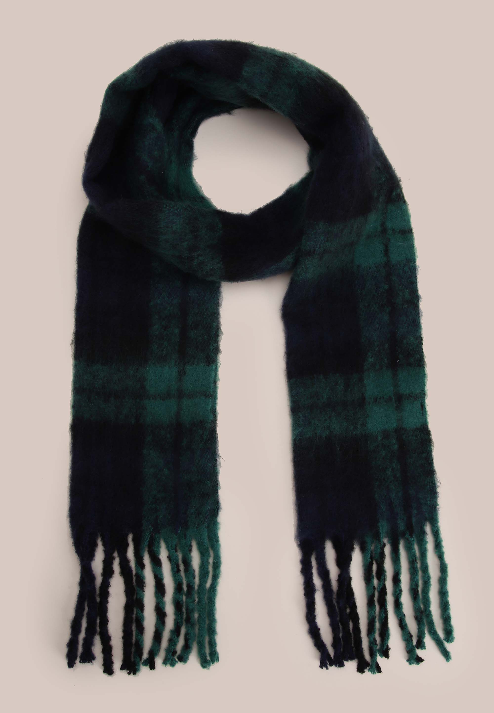 Womens Green Check Heavy Weight Scarf