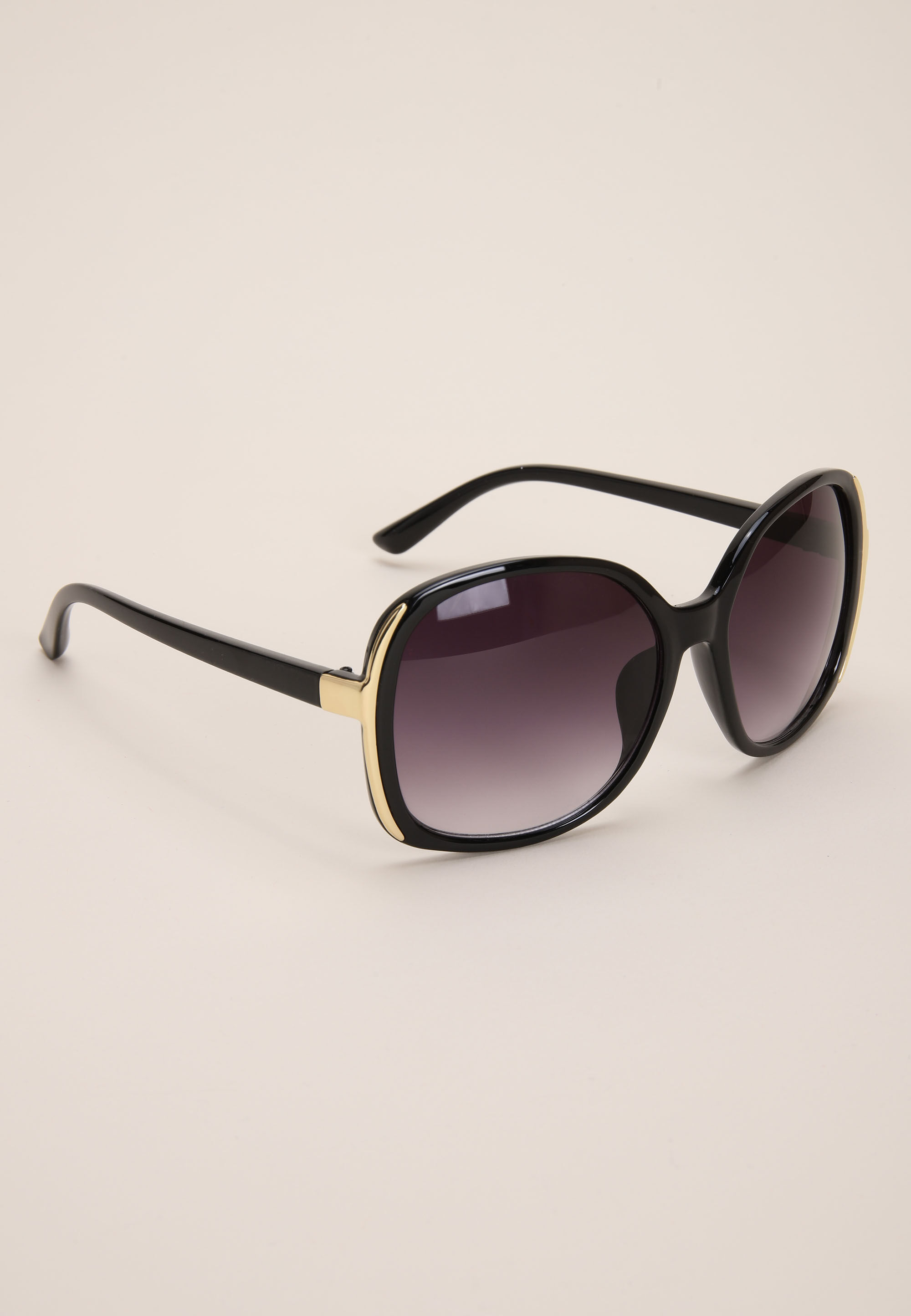 Womens Black & Gold Rectangle Large Sunglasses