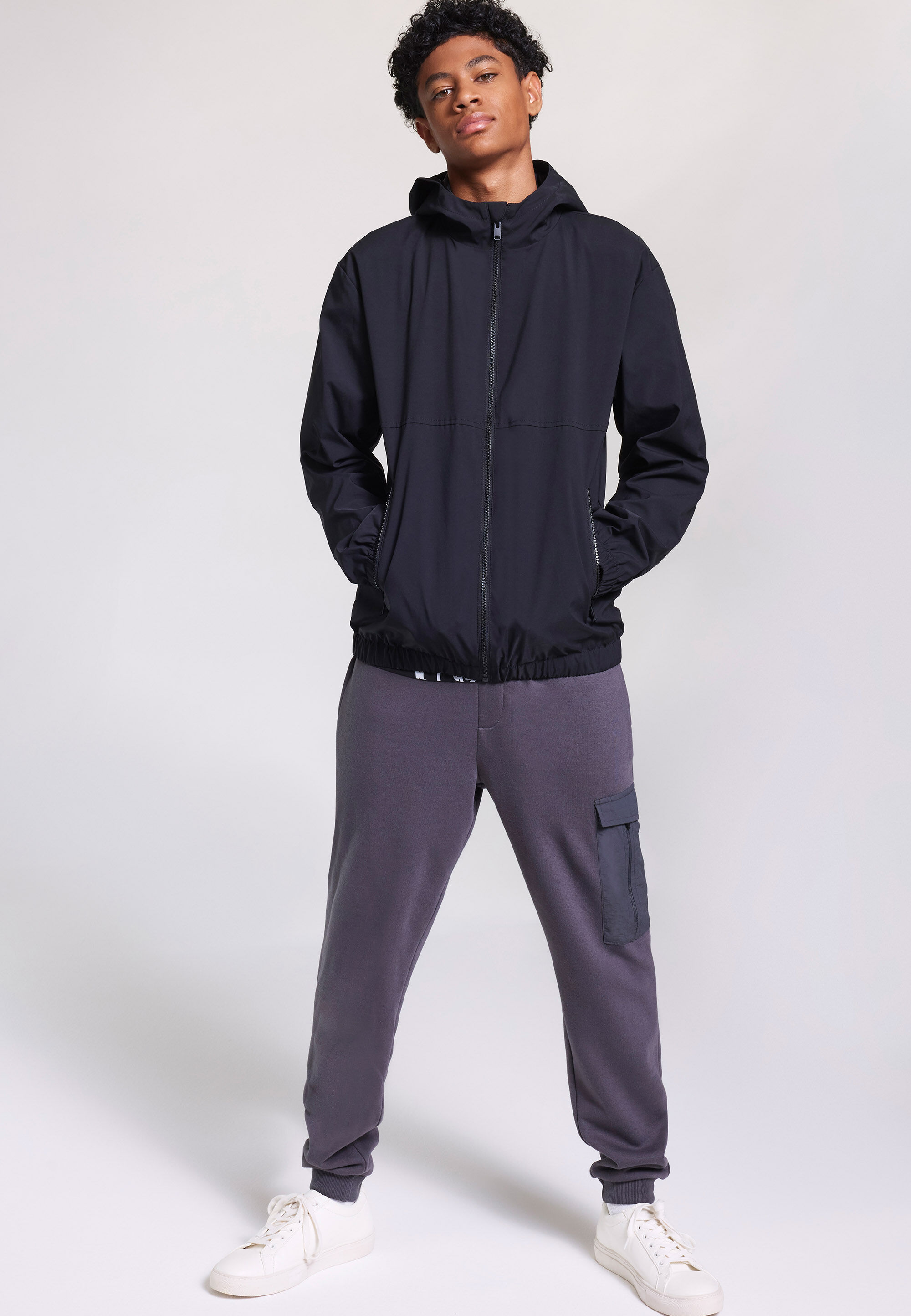 Older Boys Black Windbreaker Zip Through Jacket