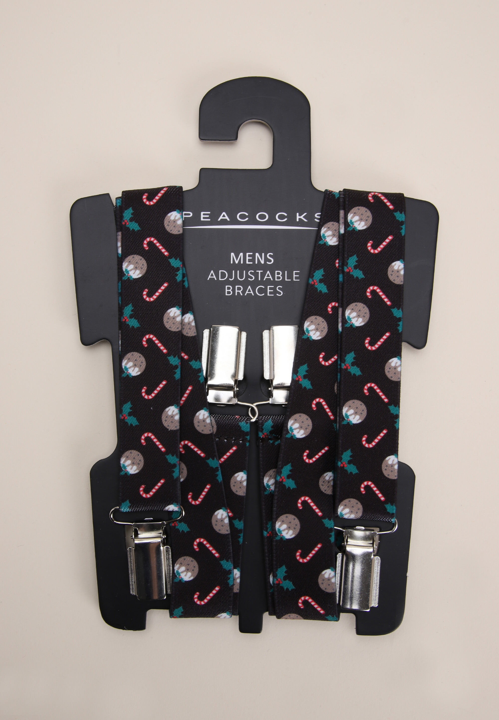 Mens Black Novelty Christmas Adjustable Braces